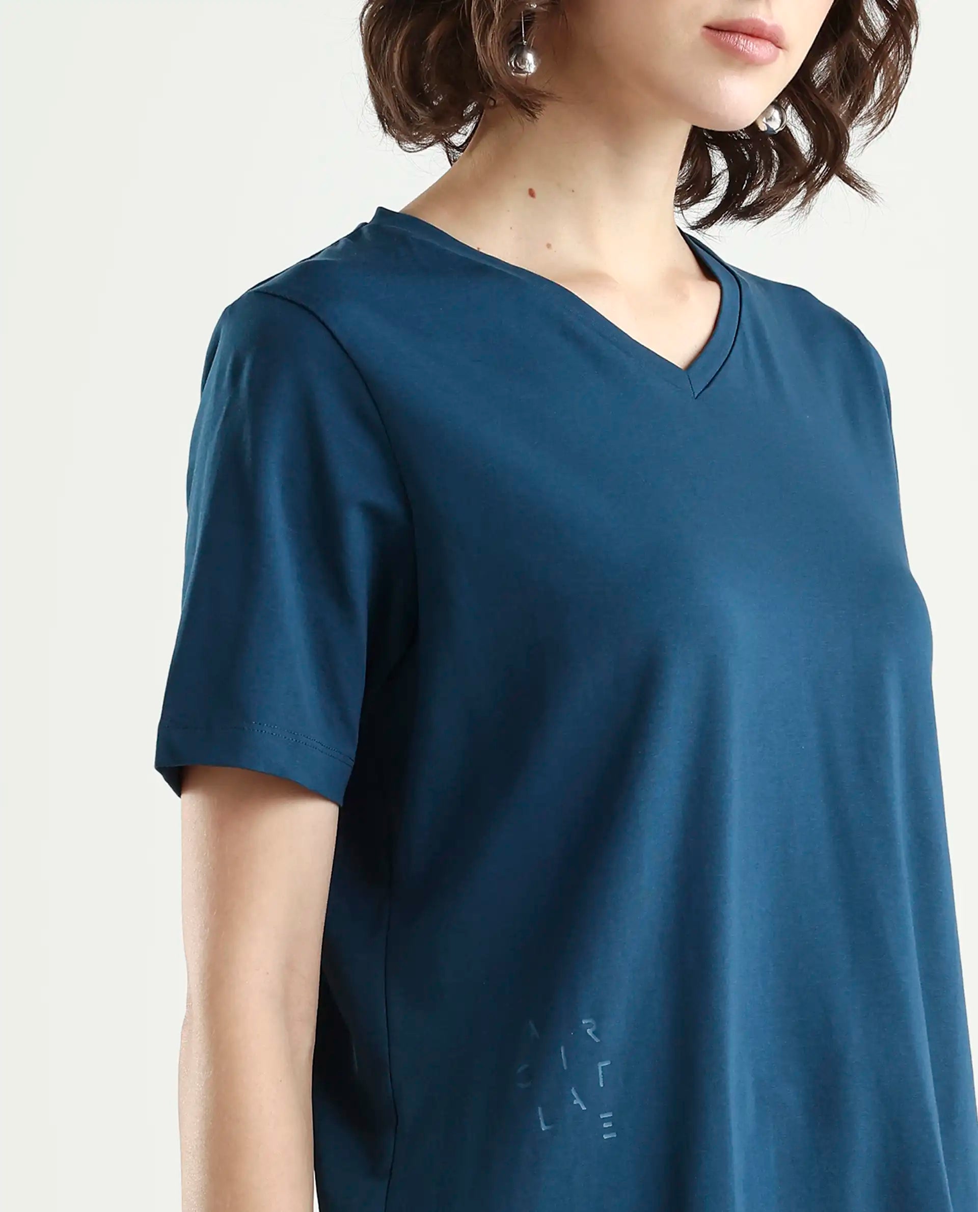 Rareism Women's Light Weight High Stretch 180 Gsm Cotton V-Neck Plain Regular Fit T-Shirt