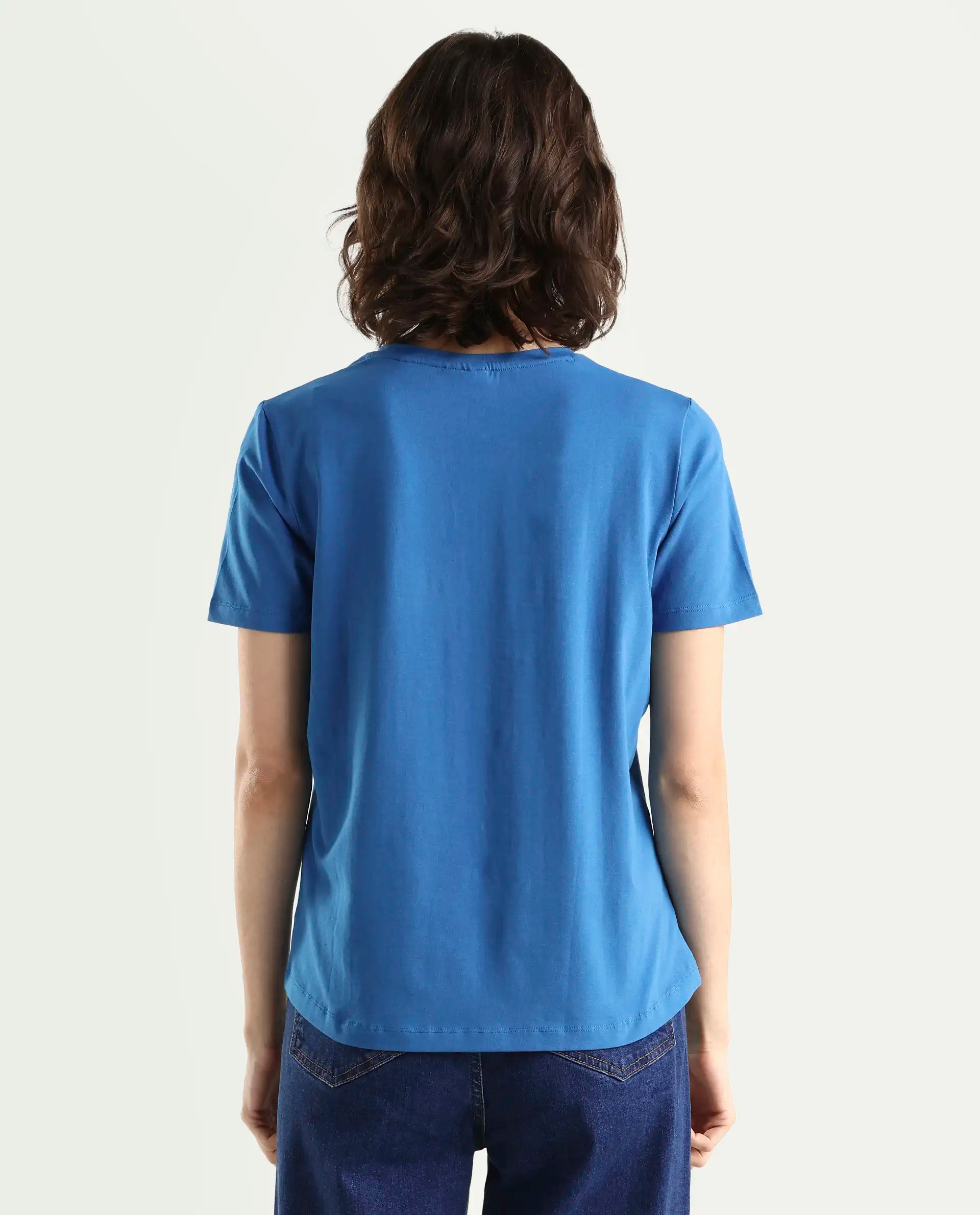 Rareism Women's Light Weight High Stretch 180 Gsm Cotton V-Neck Plain Regular Fit T-Shirt