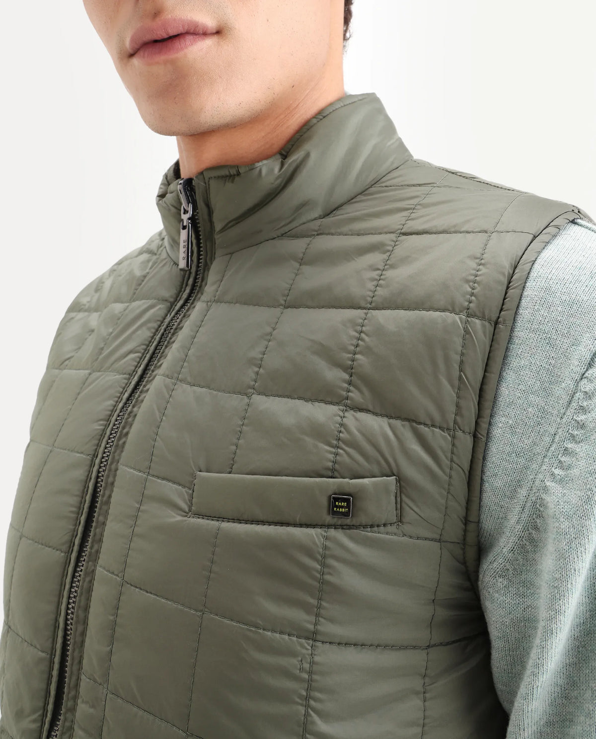 Rare Rabbit Men's Fillex Black Nylon Plain Regular Fit Sleeveless Mandarin Collar Jacket