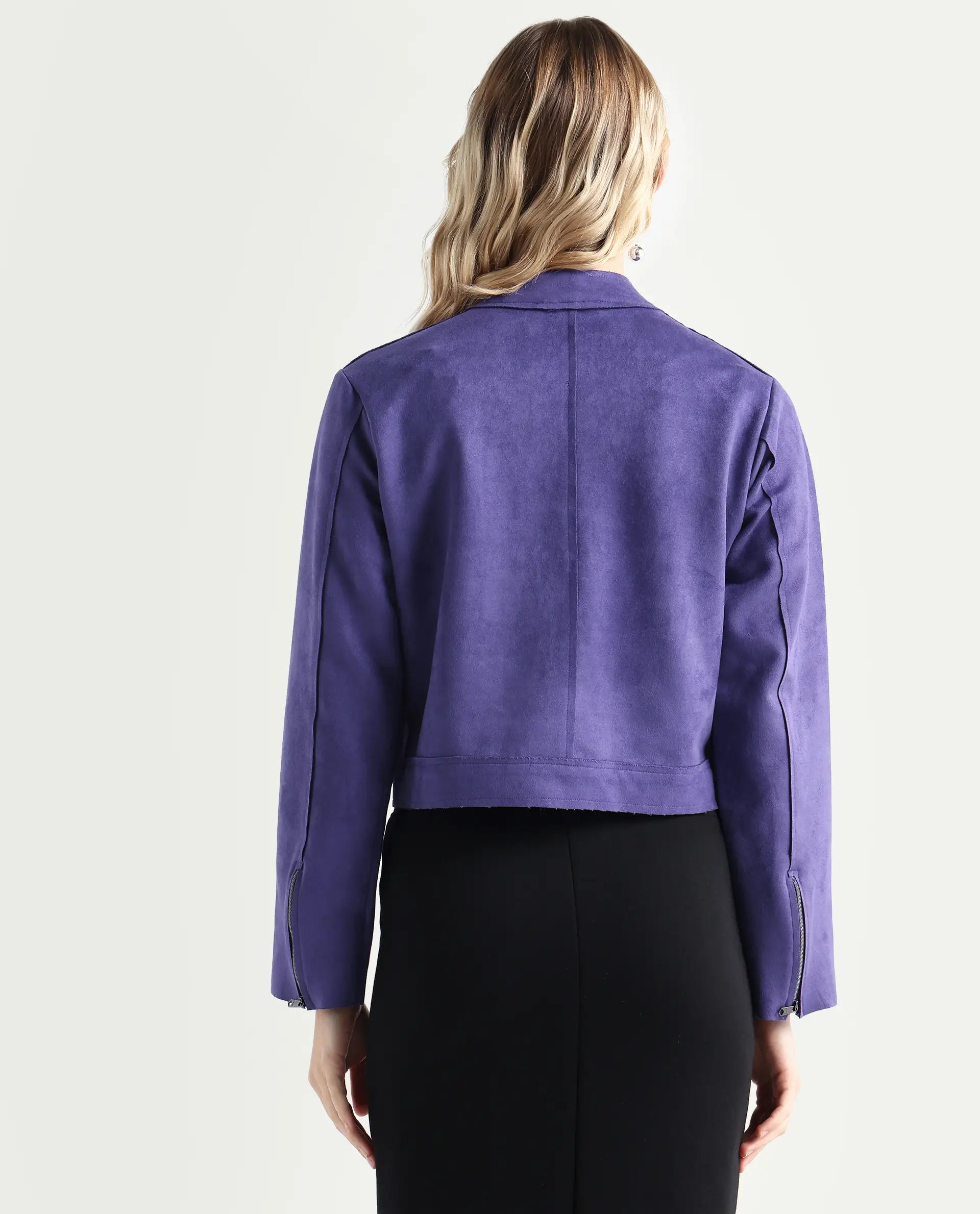 Rareism Women's Everlee Purple Polyester Mandarin Collar Plain Regular Fit Jacket