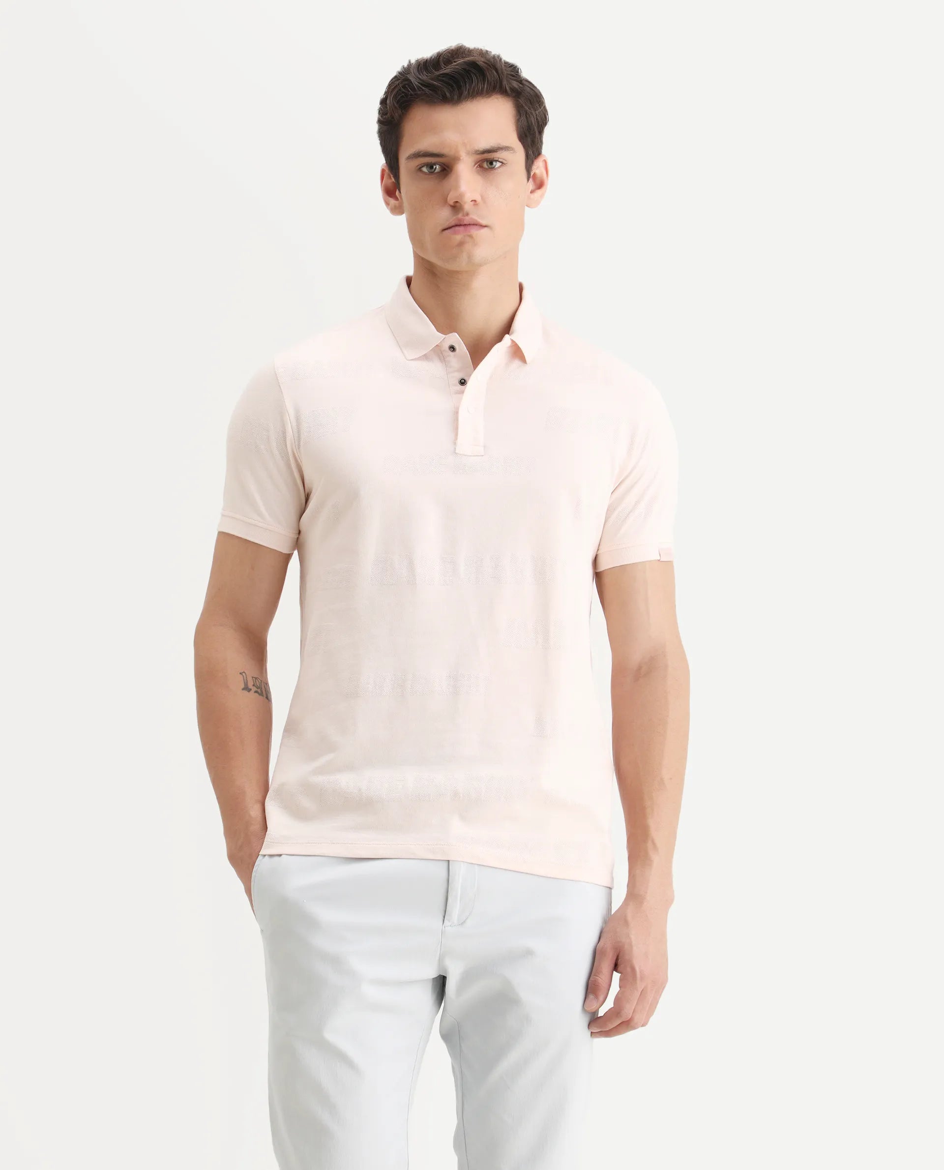Rare Rabbit Men's Set Pink Cotton Jacquard Regular Fit Half Sleeve Polo
