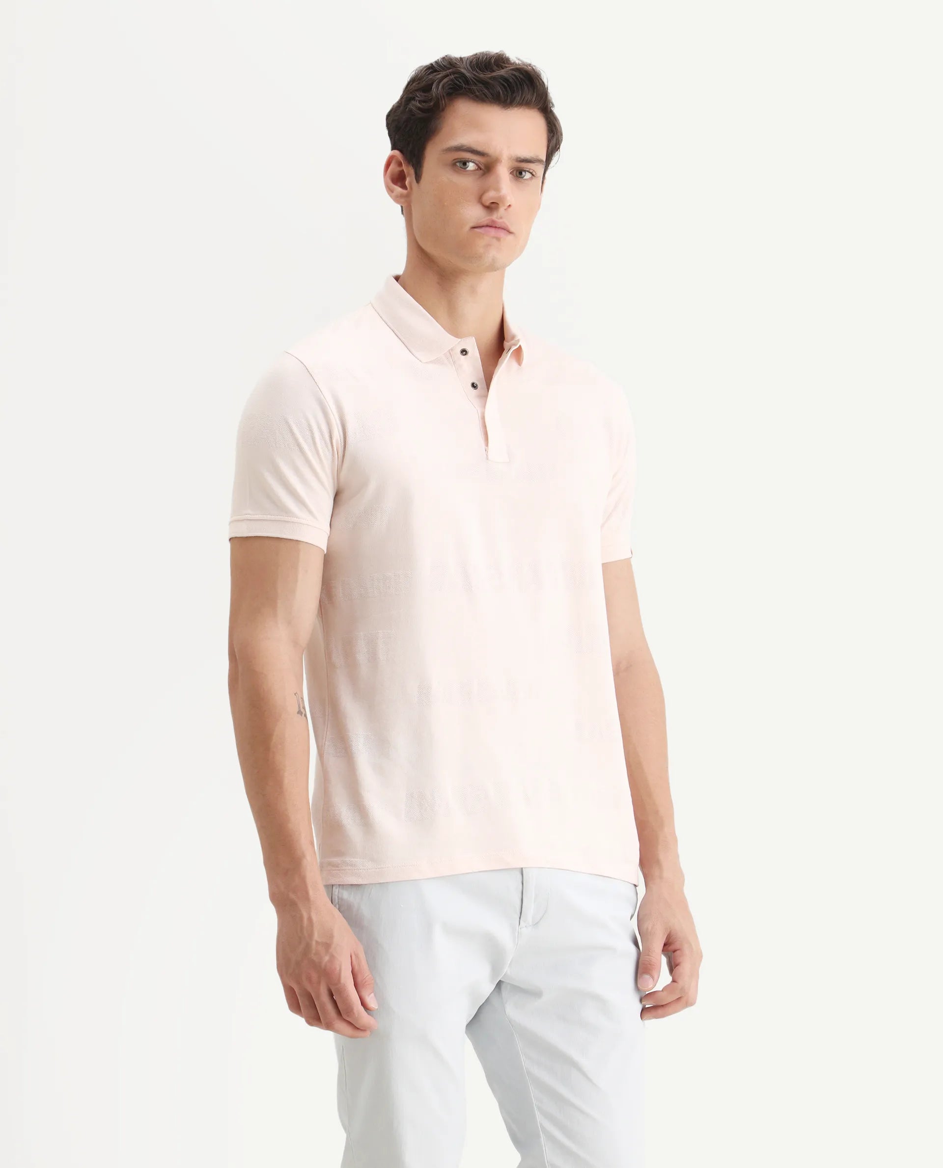Rare Rabbit Men's Set Pink Cotton Jacquard Regular Fit Half Sleeve Polo