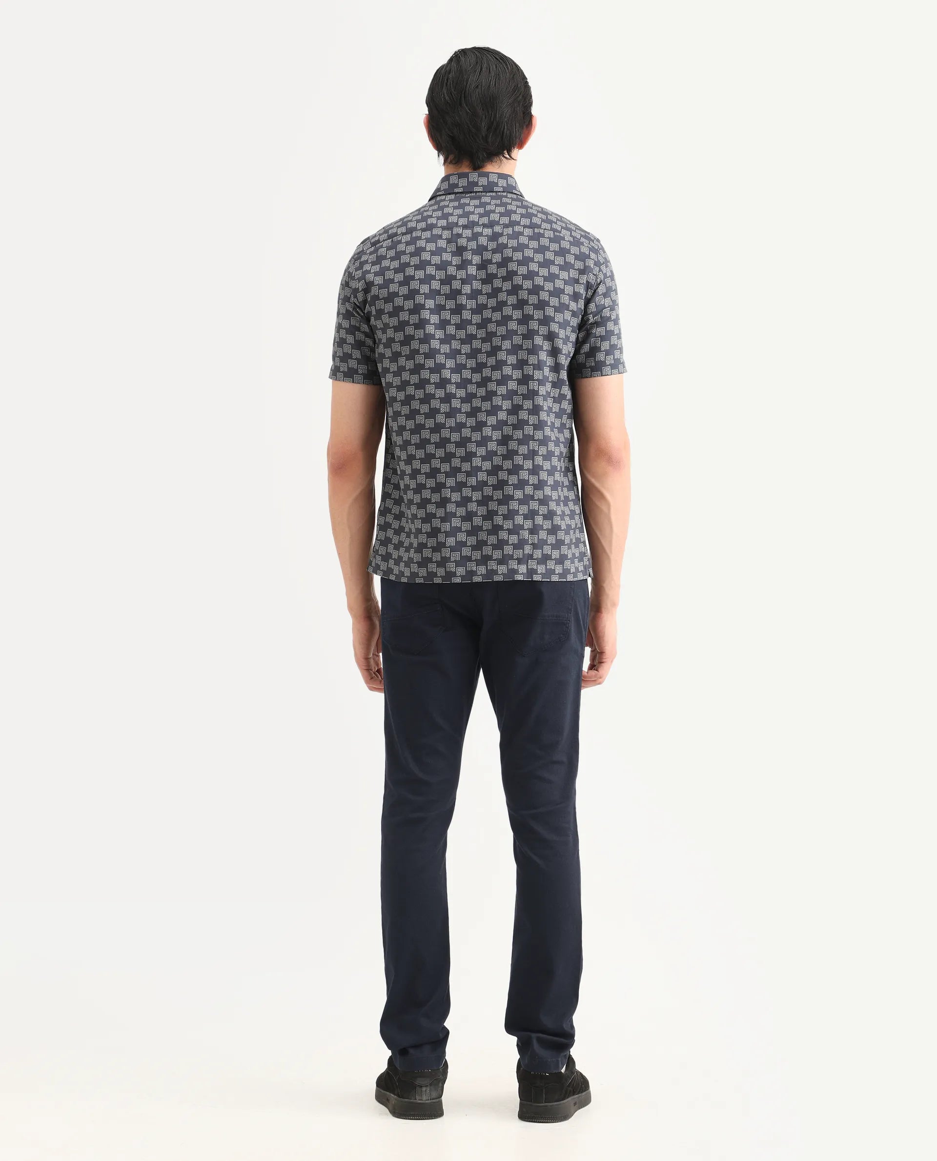 Rare Rabbit Men's Poke Navy Cotton Plain Regular Fit Trouser