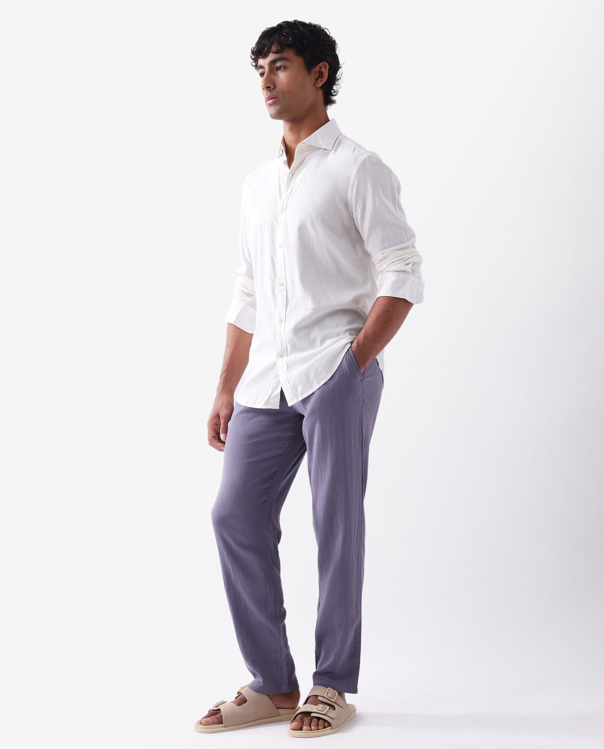 Rare Rabbit Men's Pastor Light Purple Cotton Plain Regular Fit Trouser