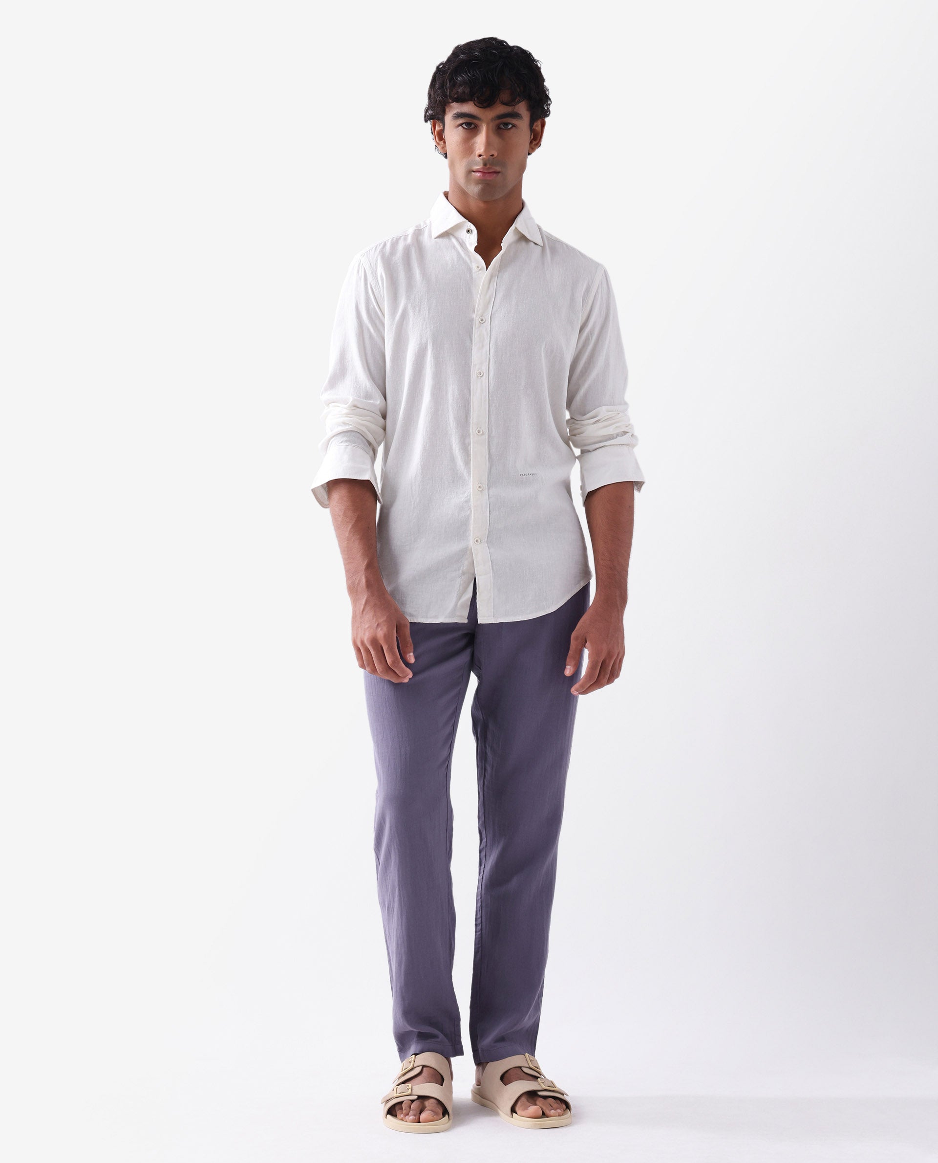 Rare Rabbit Men's Pastor Light Purple Cotton Plain Regular Fit Trouser