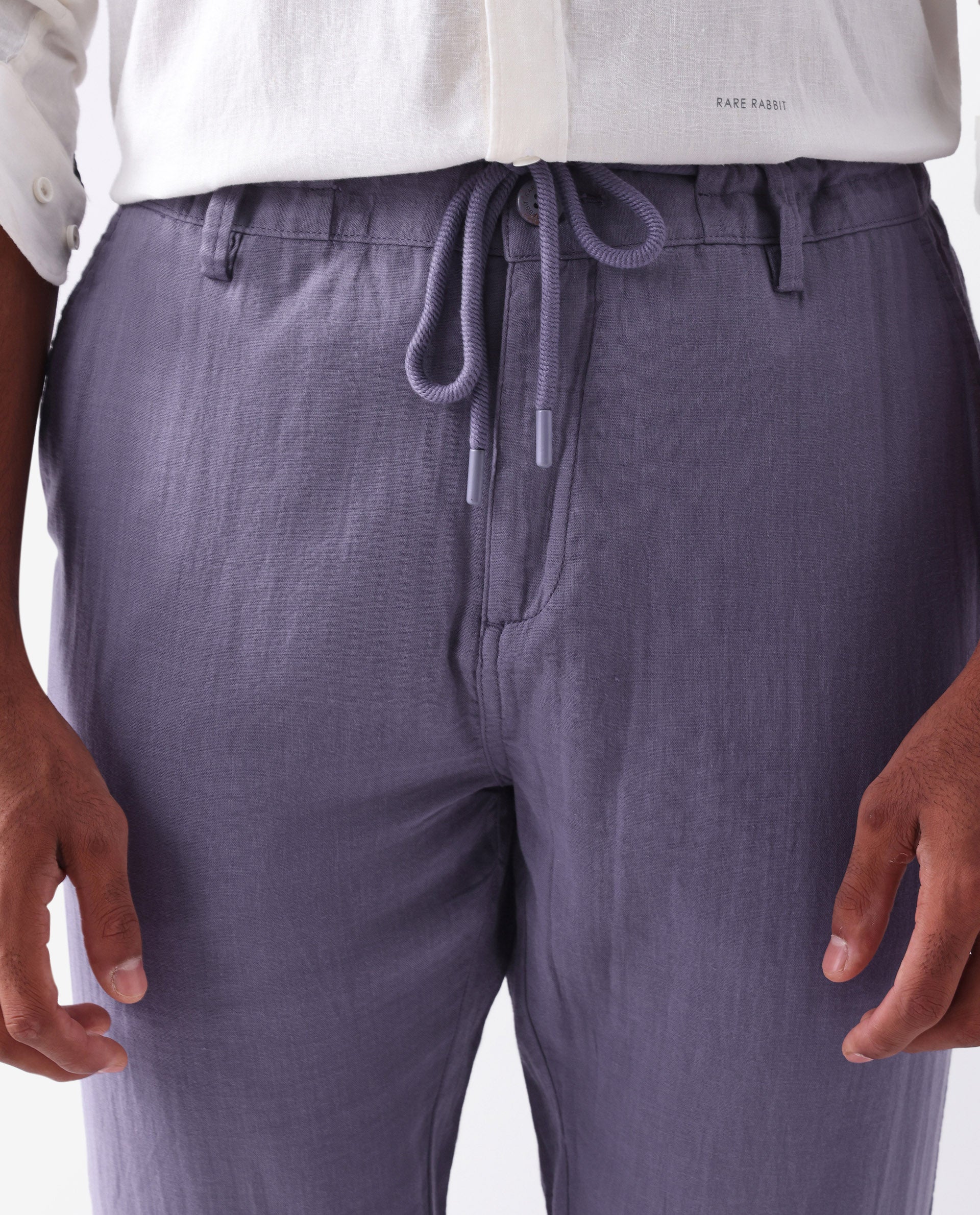 Rare Rabbit Men's Pastor Light Purple Cotton Plain Regular Fit Trouser