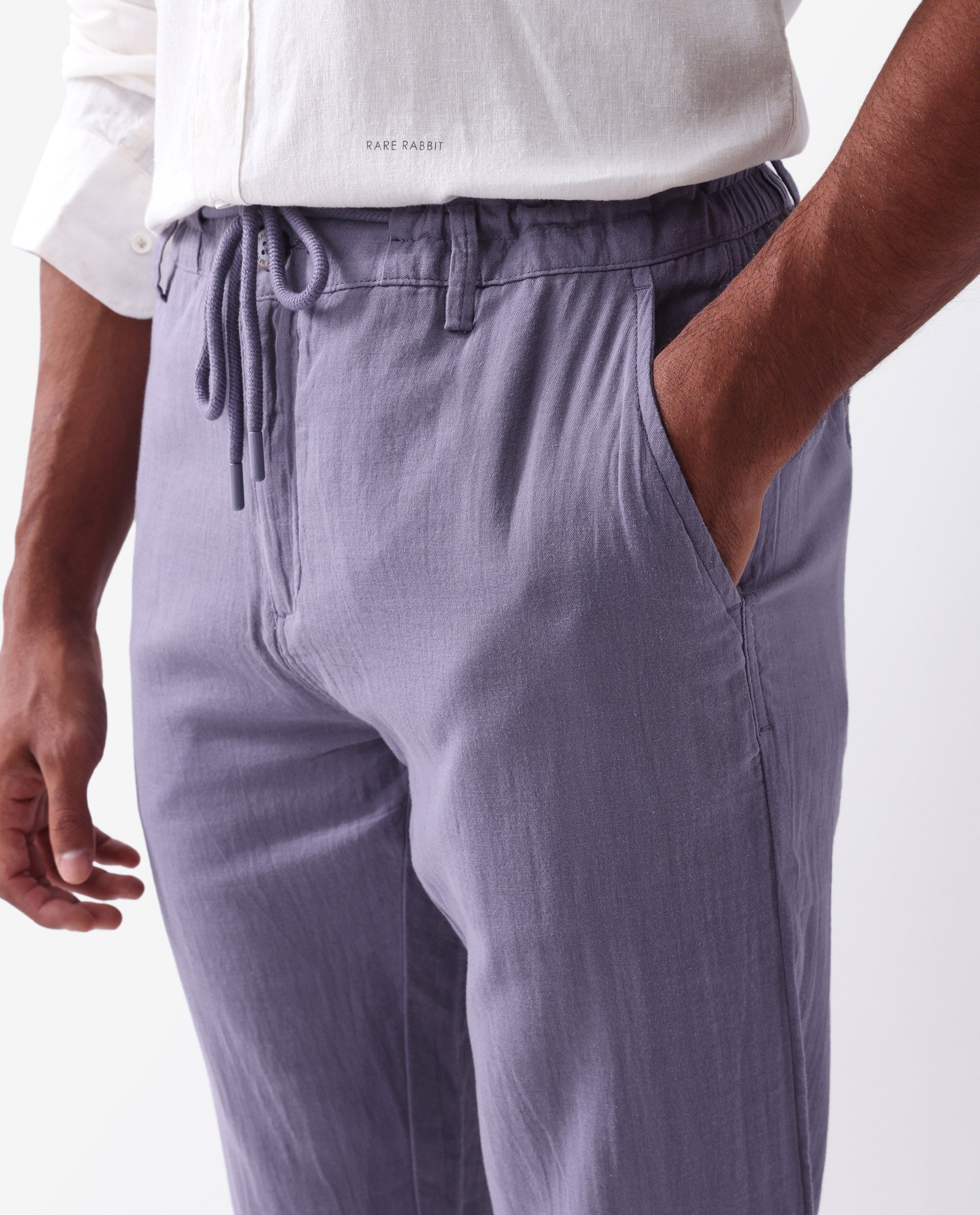 Rare Rabbit Men's Pastor Light Purple Cotton Plain Regular Fit Trouser