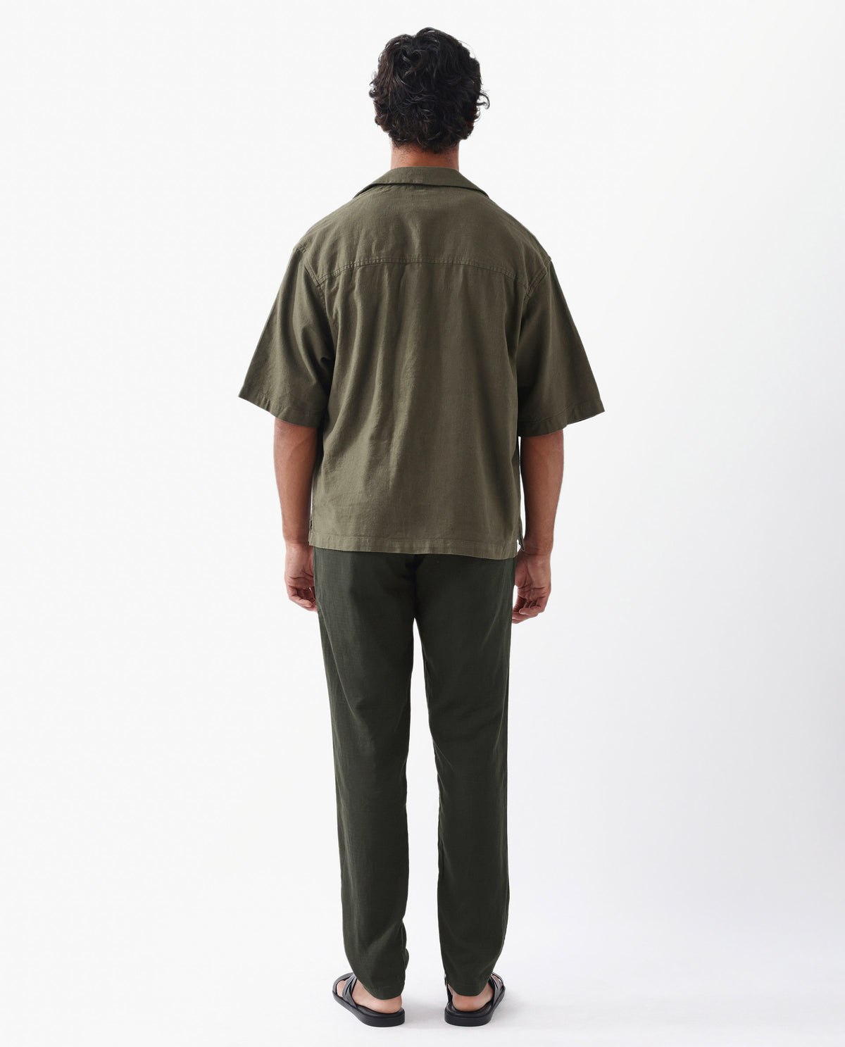 Rare Rabbit Men's Pastor Olive Linen Blend Plain Regular Fit Trouser