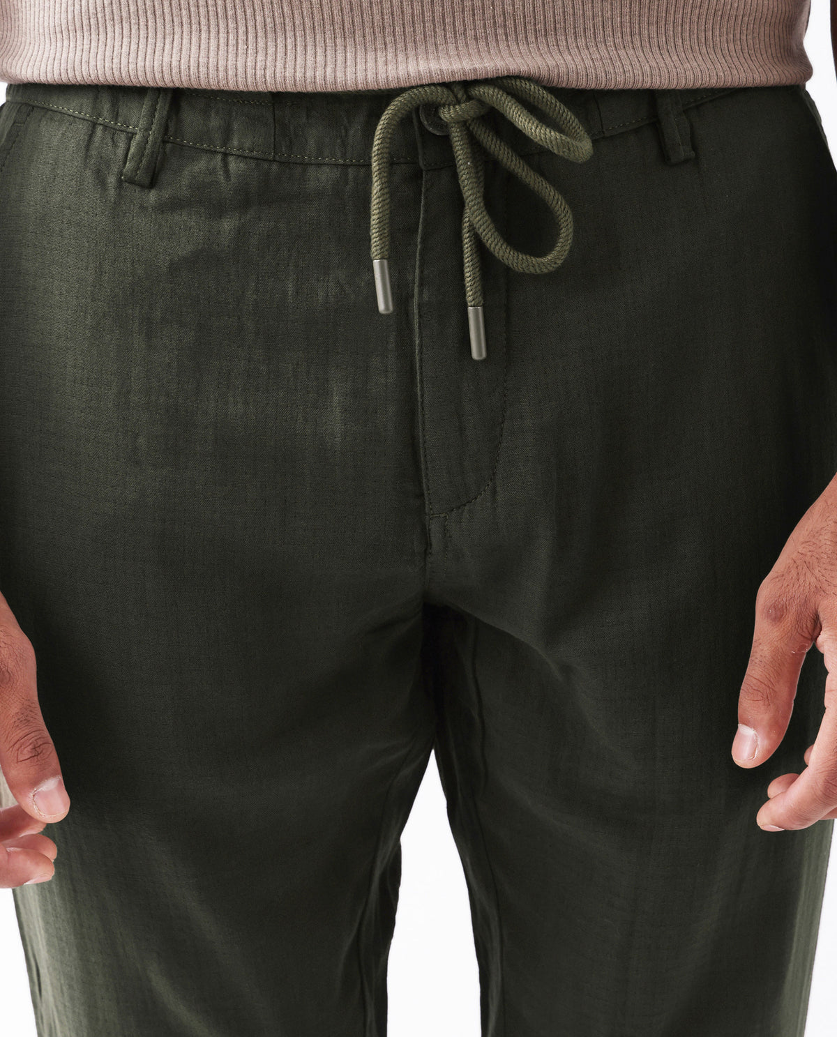 Rare Rabbit Men's Pastor Olive Linen Blend Plain Regular Fit Trouser