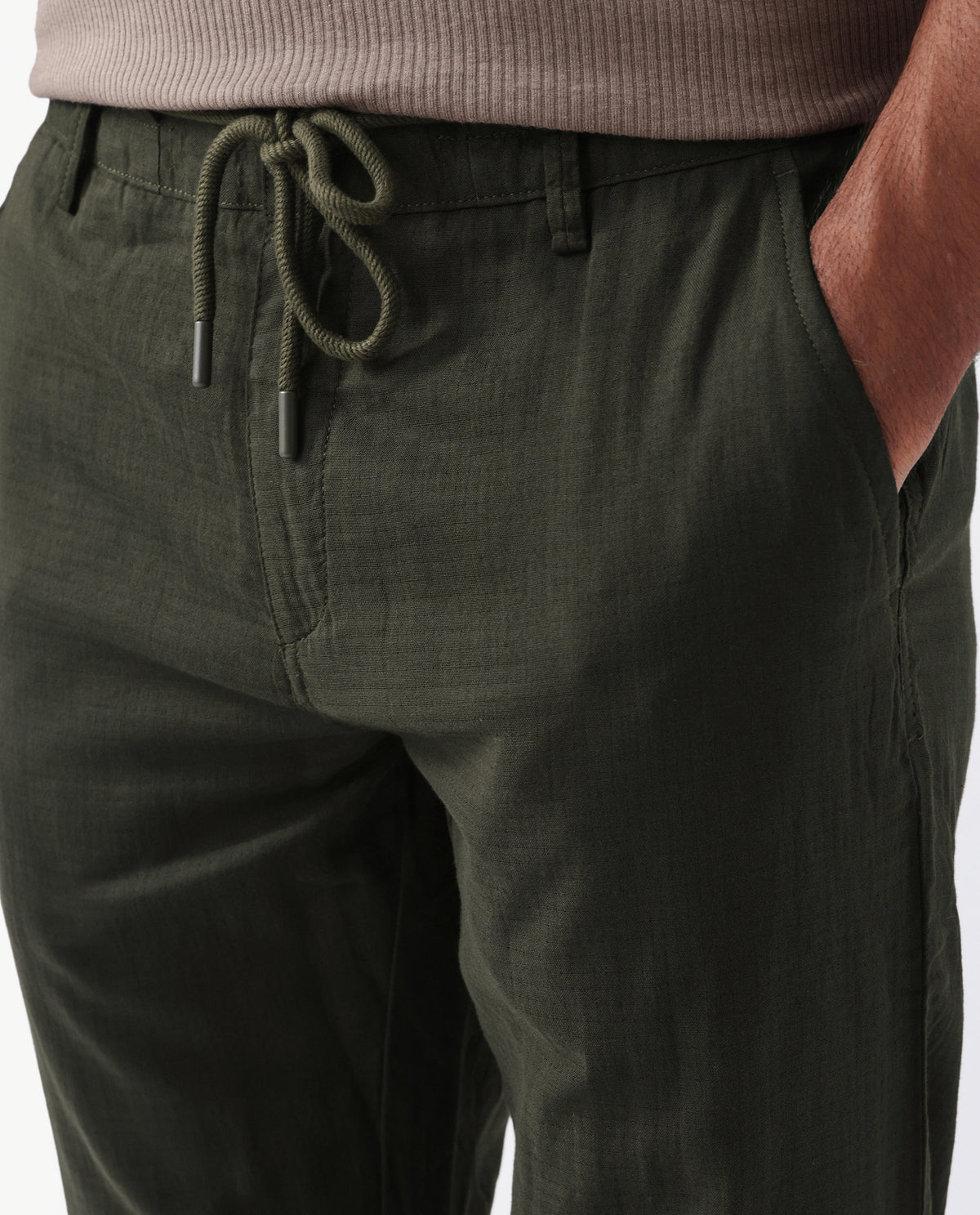 Rare Rabbit Men's Pastor Olive Linen Blend Plain Regular Fit Trouser