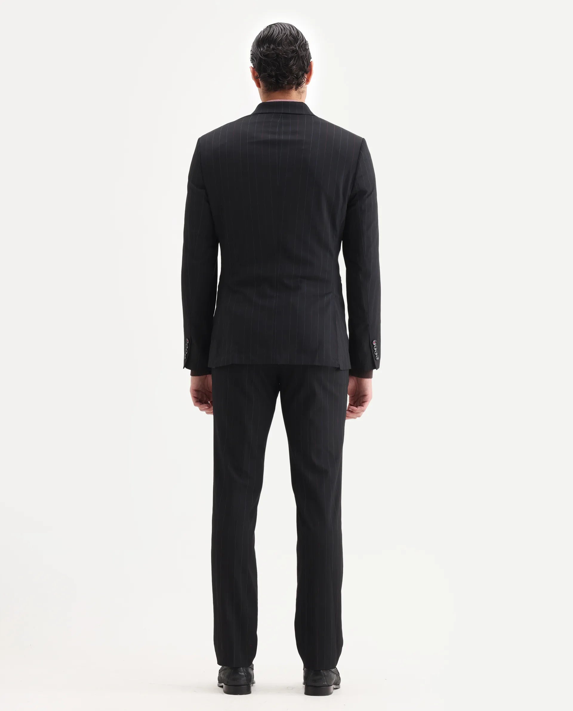 Rare Rabbit Men's Markus Black Polyester Plain Tailored Fit Full Sleeve Lapel Neck Suits