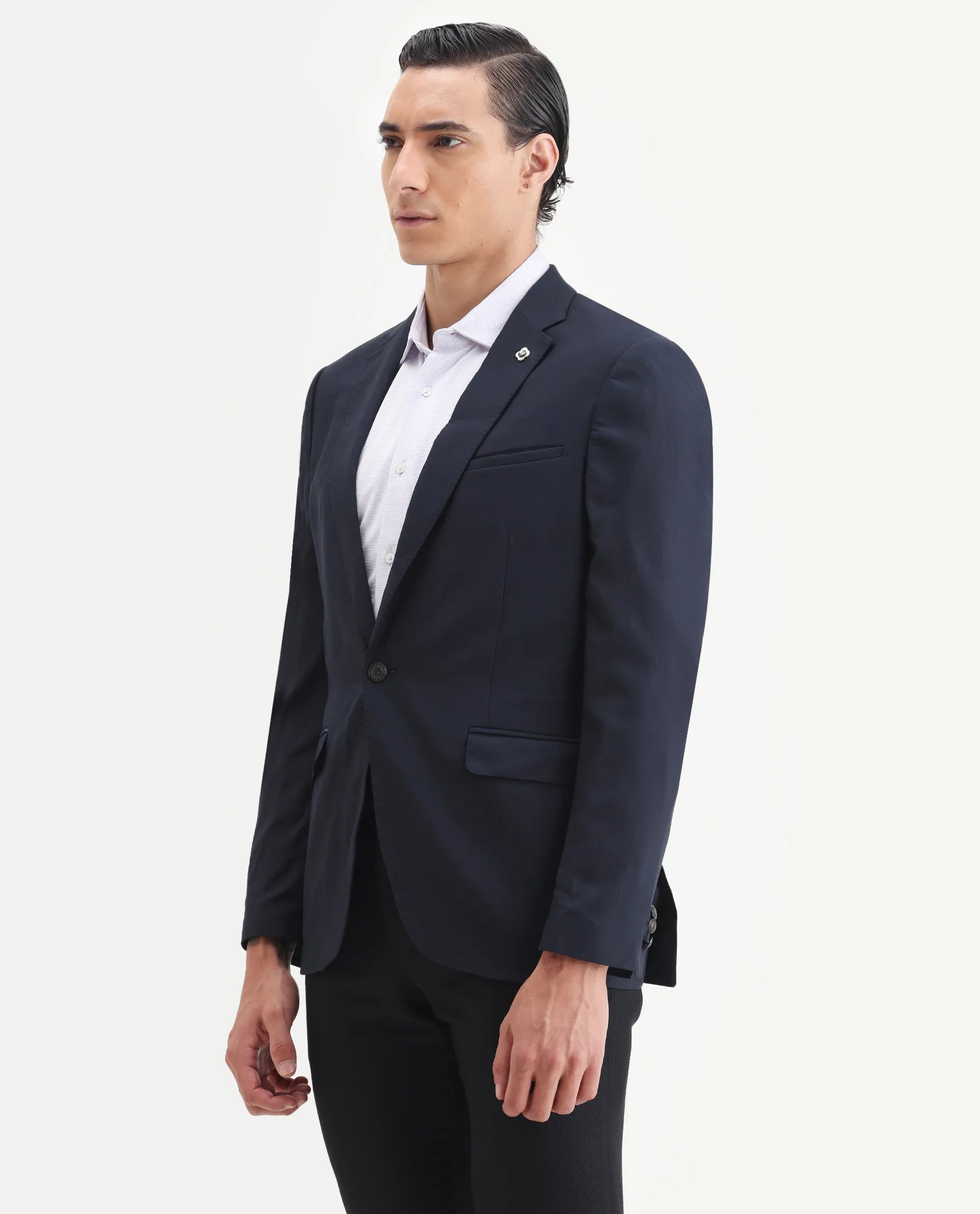 Rare Rabbit Men's Barton Navy Polyester Plain Tailored Fit Full Sleeve Lapel Neck Blazer