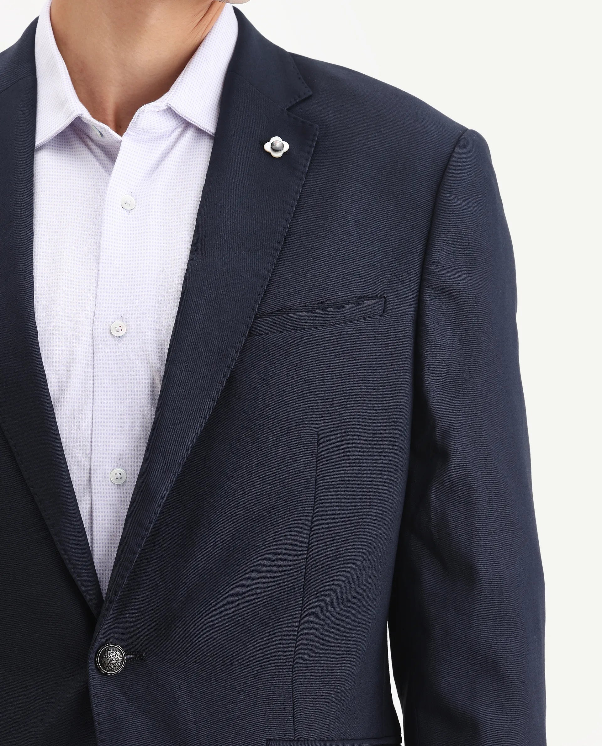 Rare Rabbit Men's Barton Navy Polyester Plain Tailored Fit Full Sleeve Lapel Neck Blazer