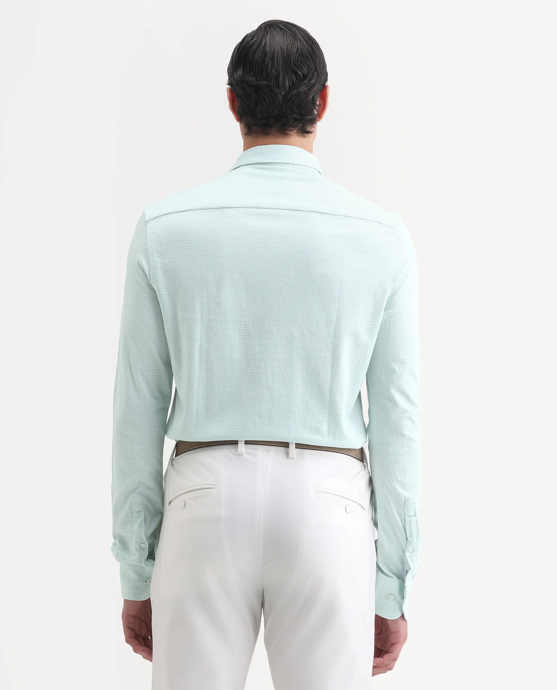 Rare Rabbit Men's Fay Green Cotton Textured Regular Fit Full Sleeve Collared Shirt