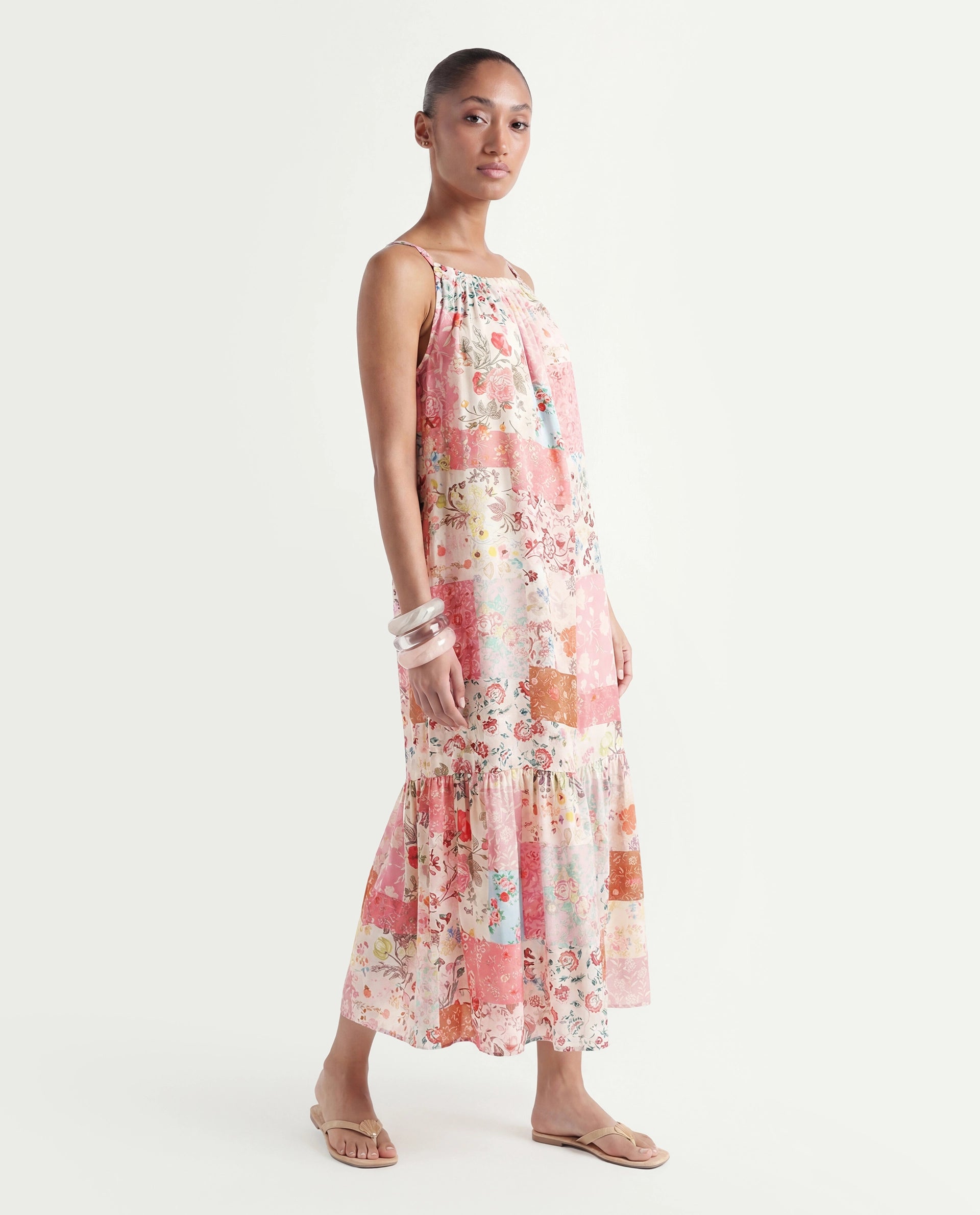 Rareism Women's Katie Multi Polyester Shoulder Strap Floral Print Shoulder Strap Maxi Regular Fit Dress