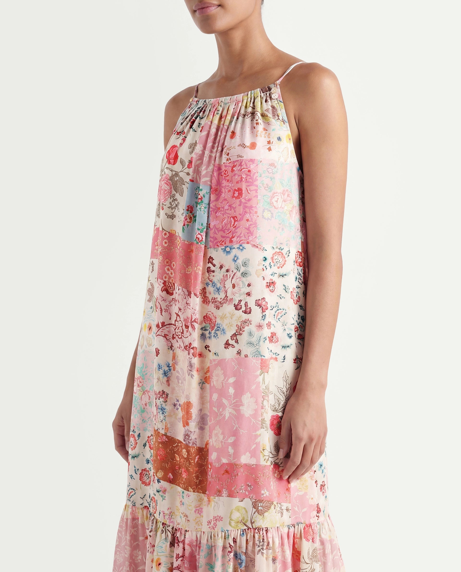 Rareism Women's Katie Multi Polyester Shoulder Strap Floral Print Shoulder Strap Maxi Regular Fit Dress