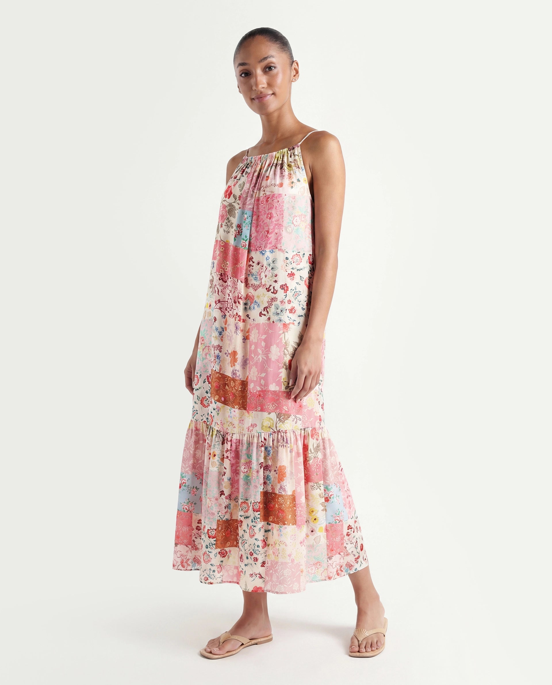 Rareism Women's Katie Multi Polyester Shoulder Strap Floral Print Shoulder Strap Maxi Regular Fit Dress