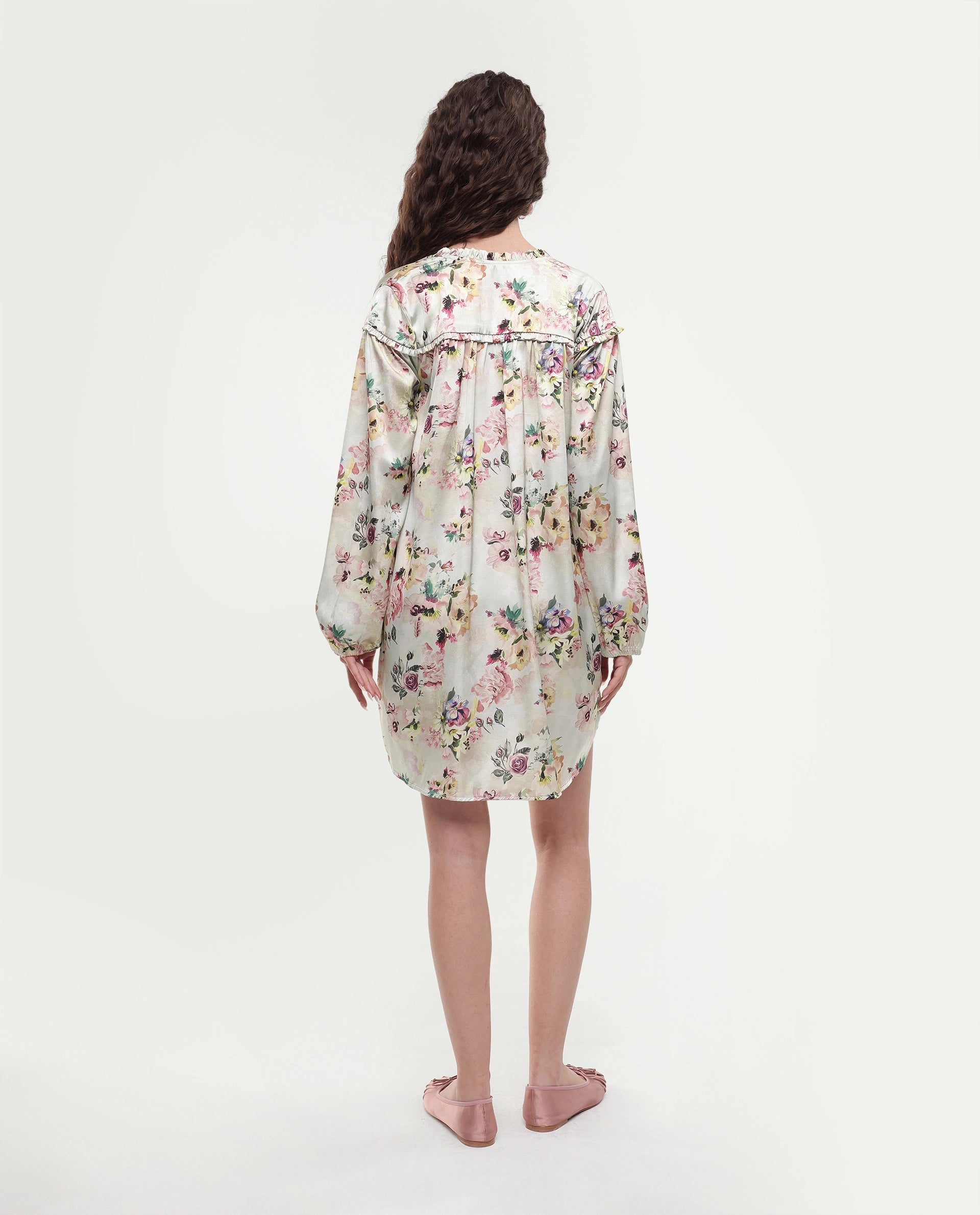 Rareism Women's Penelope Beige Polyester Ruffled Neck Floral Print Mini Regular Fit Dress