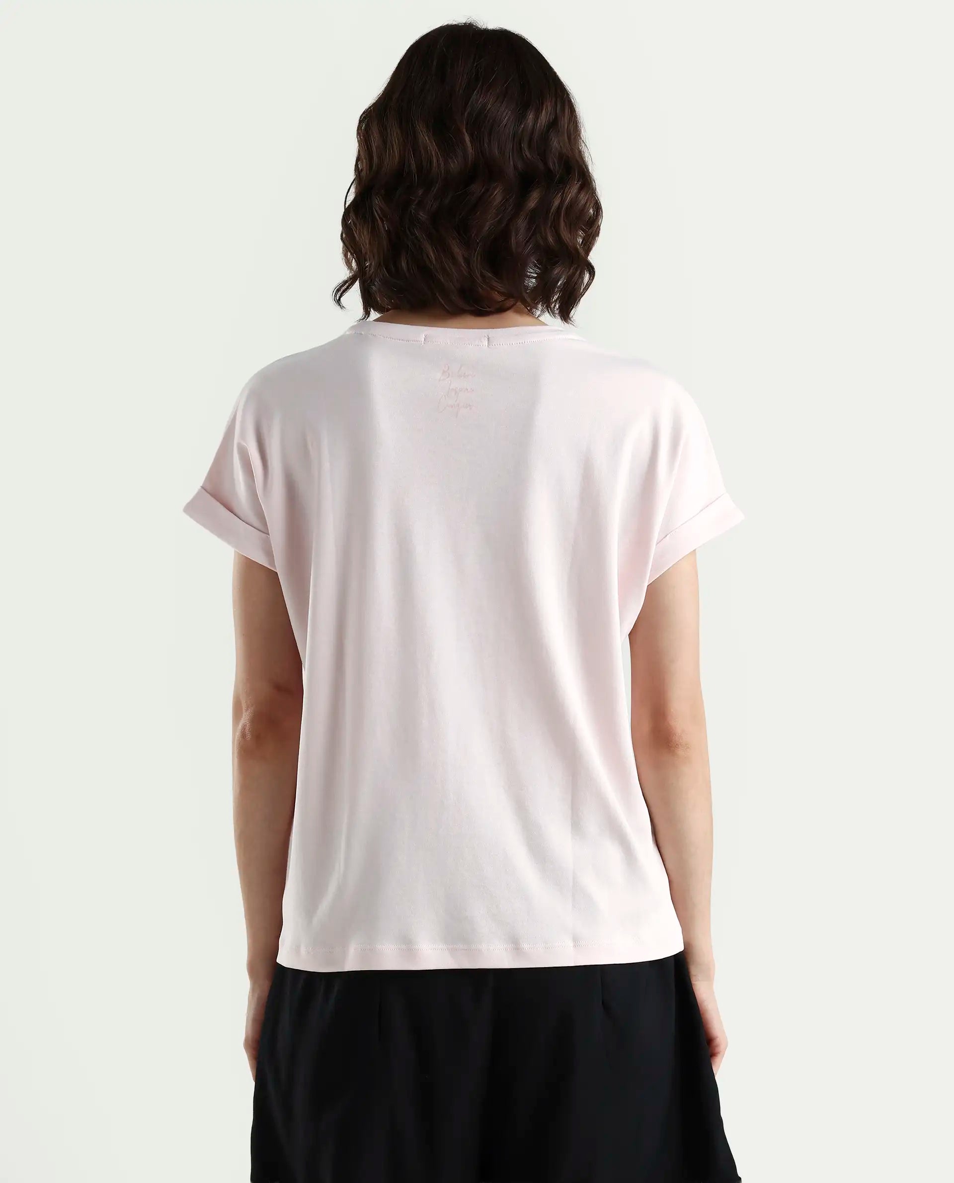 Rareism Women's Vitivus Pink Cotton Crew Neck Graphic Print Regular Fit T-Shirt