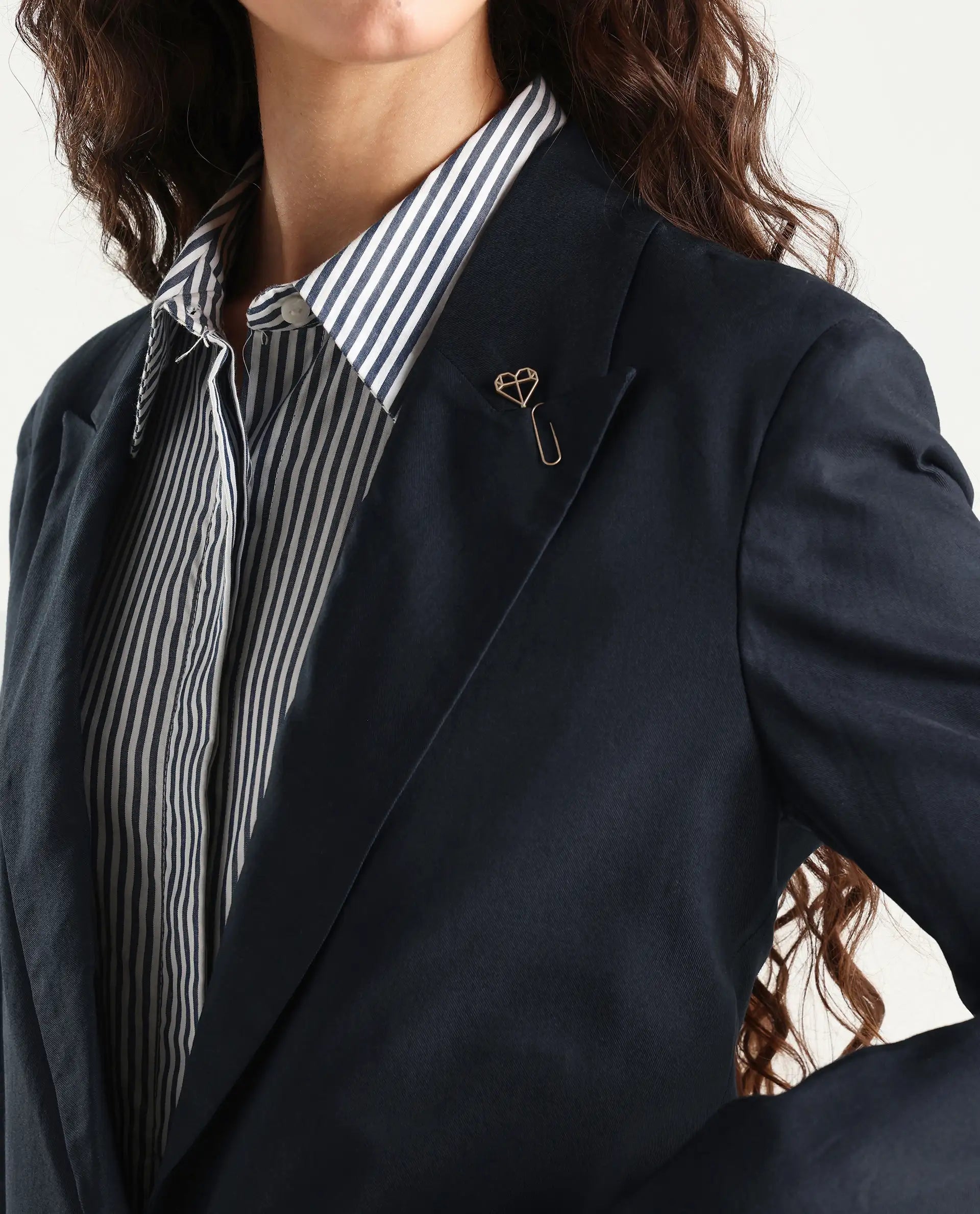 Rareism Women's Ziva Black Polyester Lapel Neck Plain Tailored Blazer