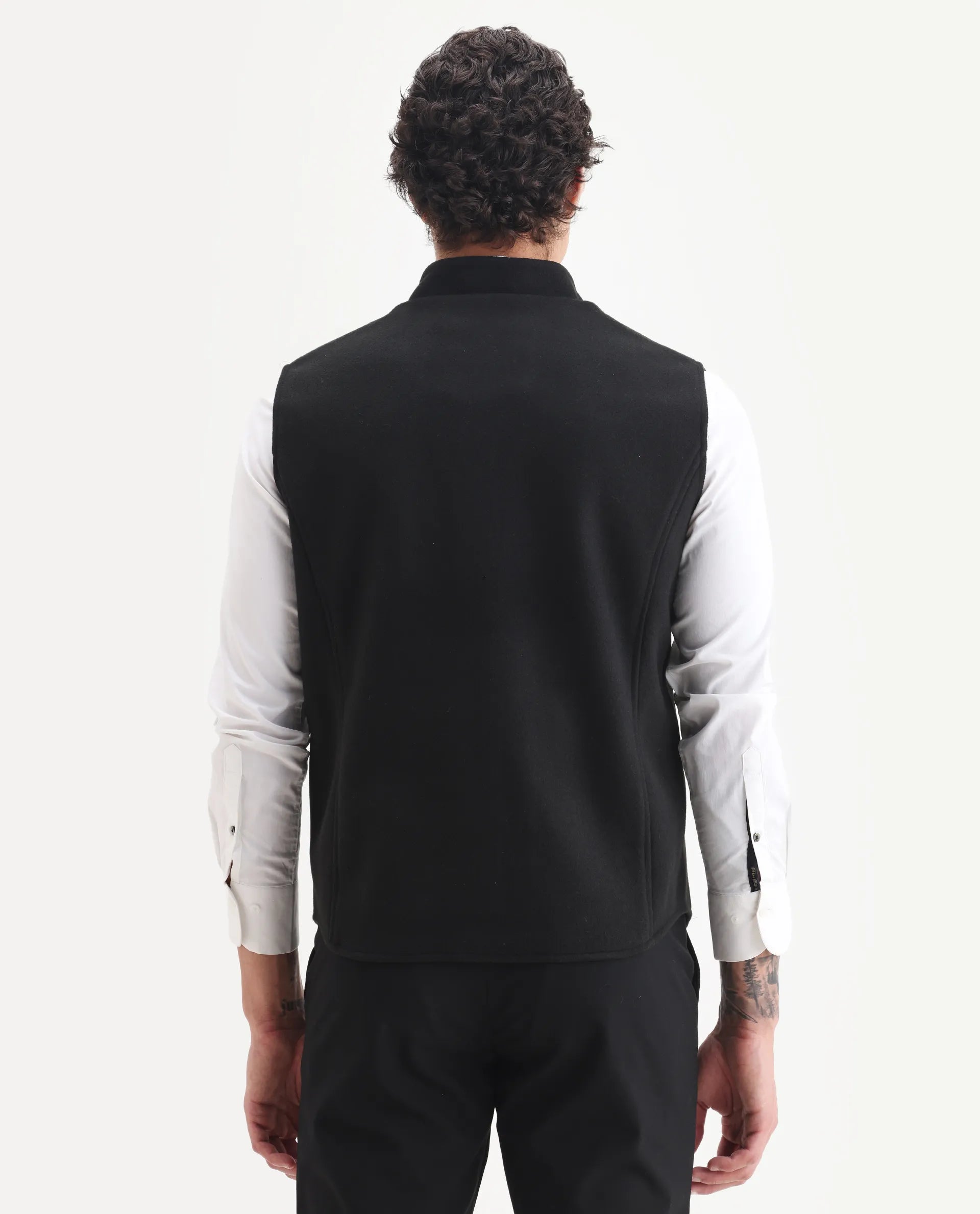 Rare Rabbit Men's Thermo Black Polyester Plain Regular Fit Sleeveless High Neck Jacket