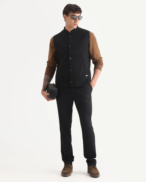 Buy Guild Festive - Thermo - Black Regular Fit Plain Jacket| Rare Rabbit