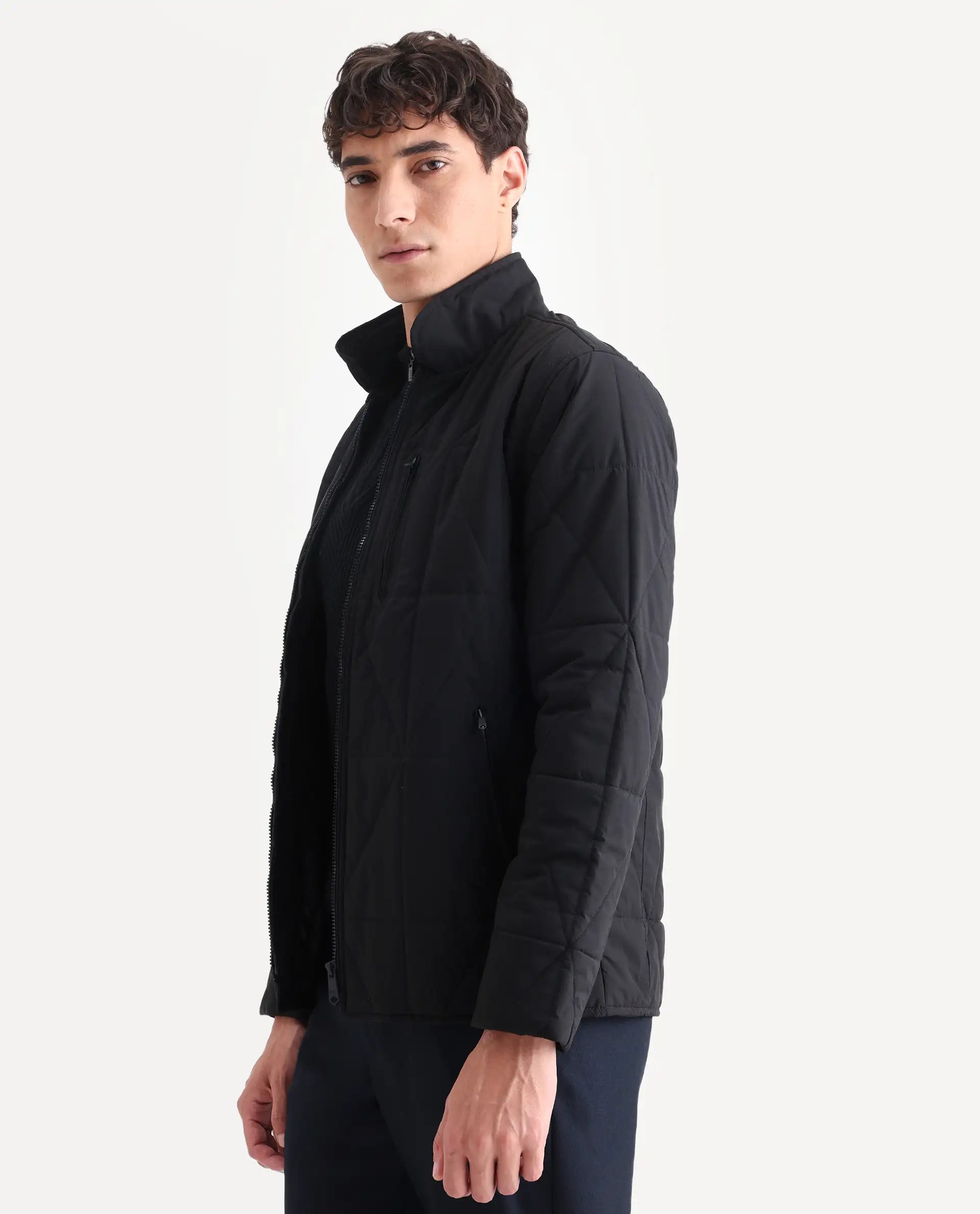 Rare Rabbit Men's Wang Black Polyester Plain Regular Fit Full Sleeve Mandarin Collar Jacket