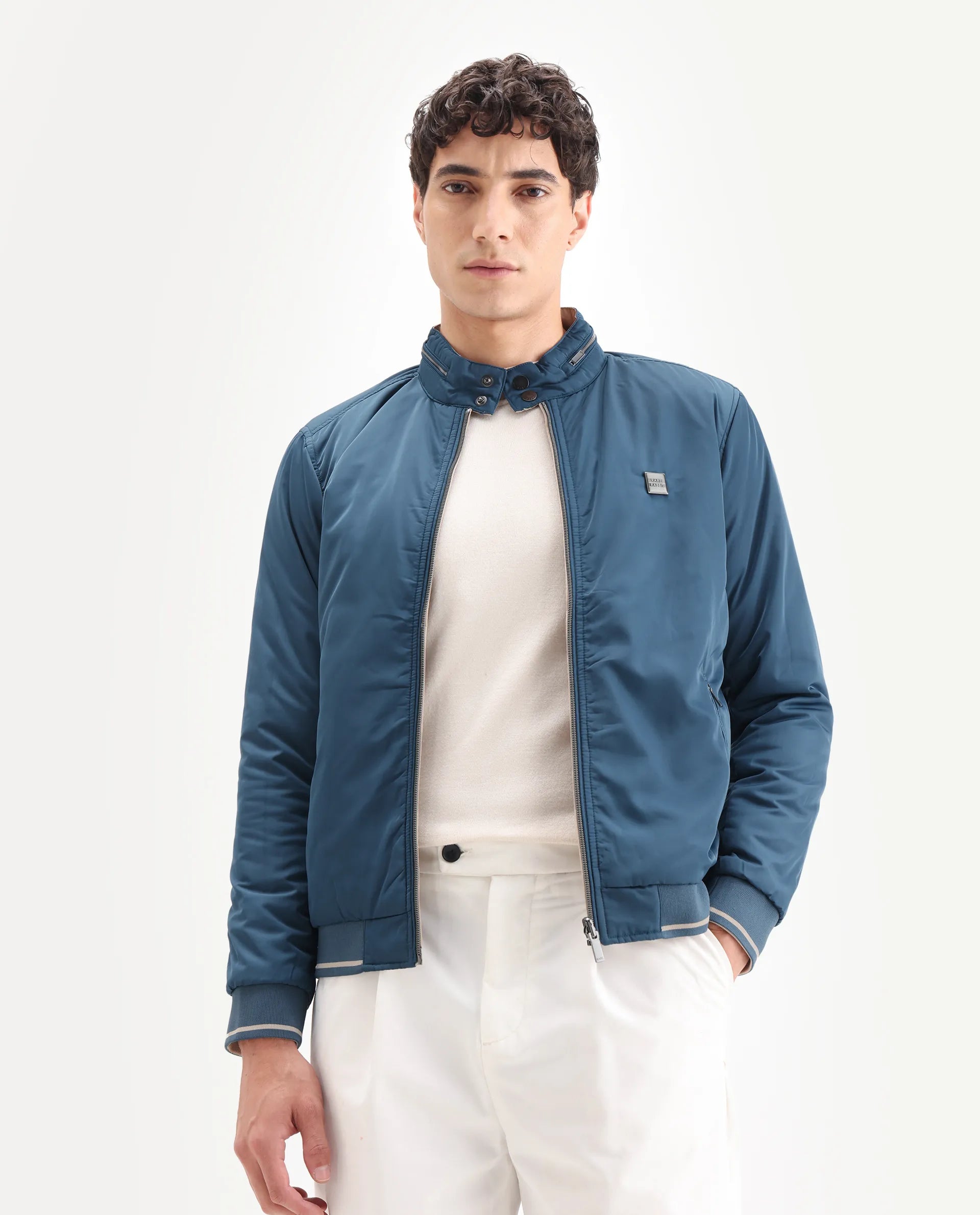 Rare Rabbit Men's Royban Beige Polyester Plain Regular Fit Full Sleeve Mandarin Collar Jacket