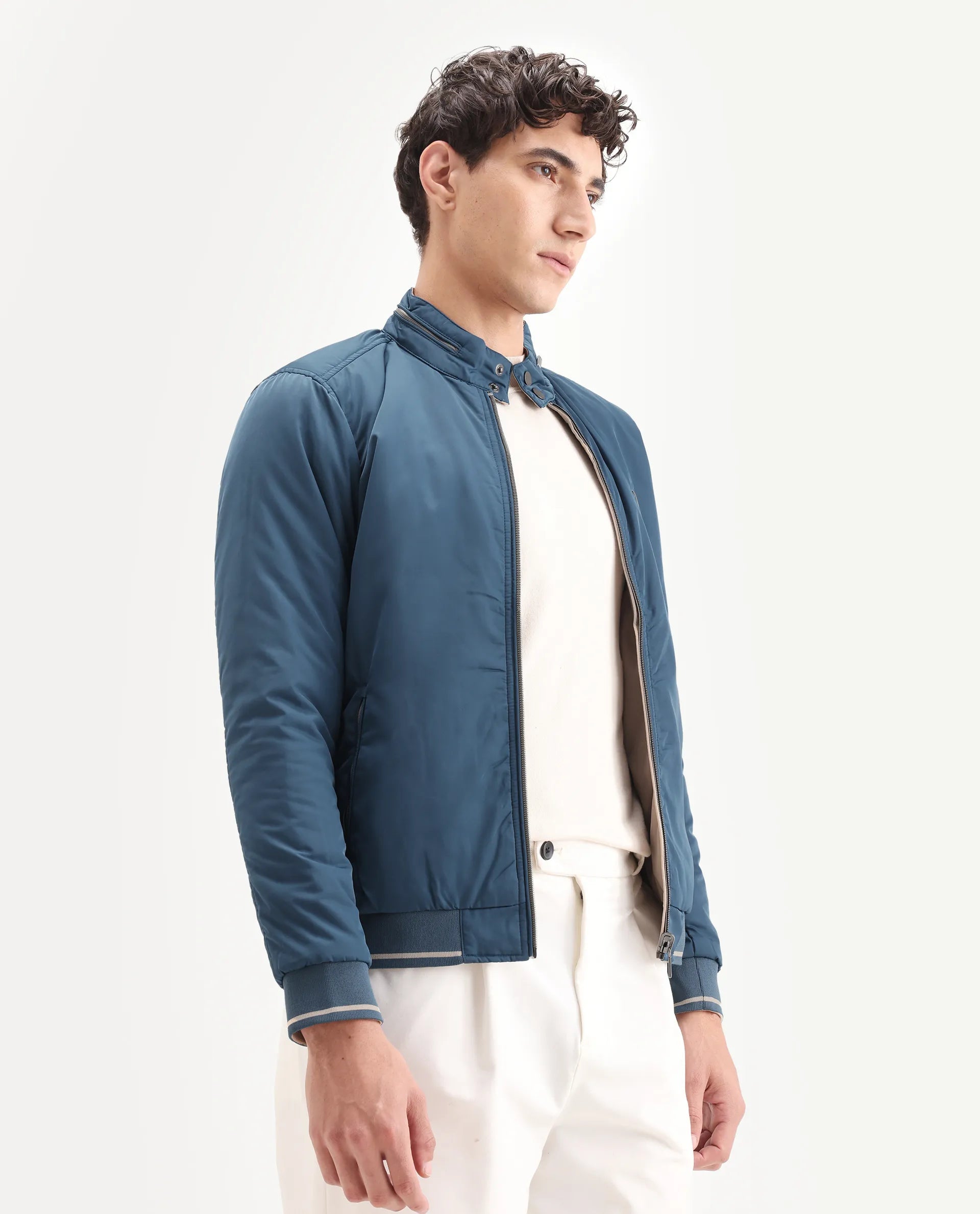 Rare Rabbit Men's Royban Beige Polyester Plain Regular Fit Full Sleeve Mandarin Collar Jacket