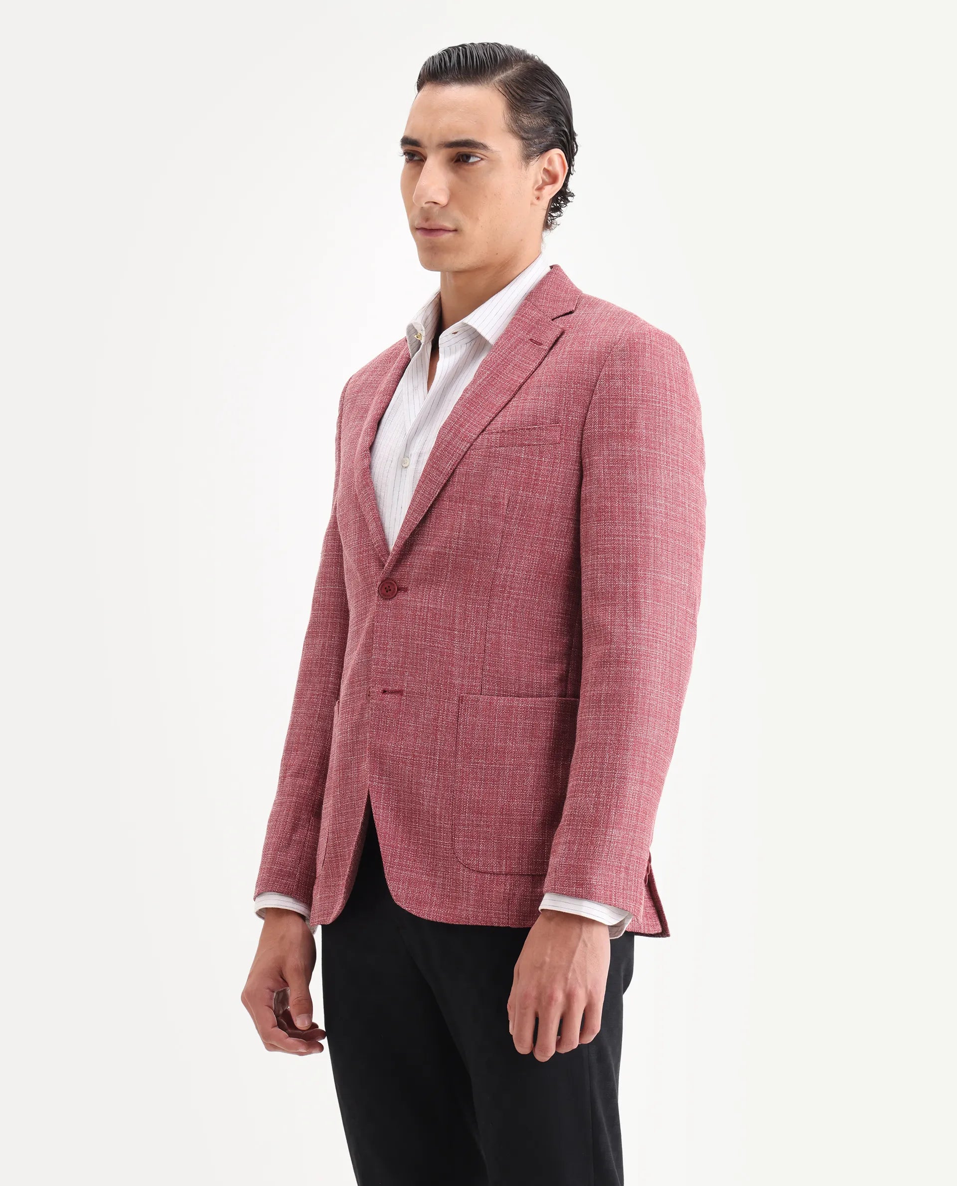 Rare Rabbit Men's Drew Red Polyester Plain Tailored Fit Full Sleeve Lapel Neck Blazer