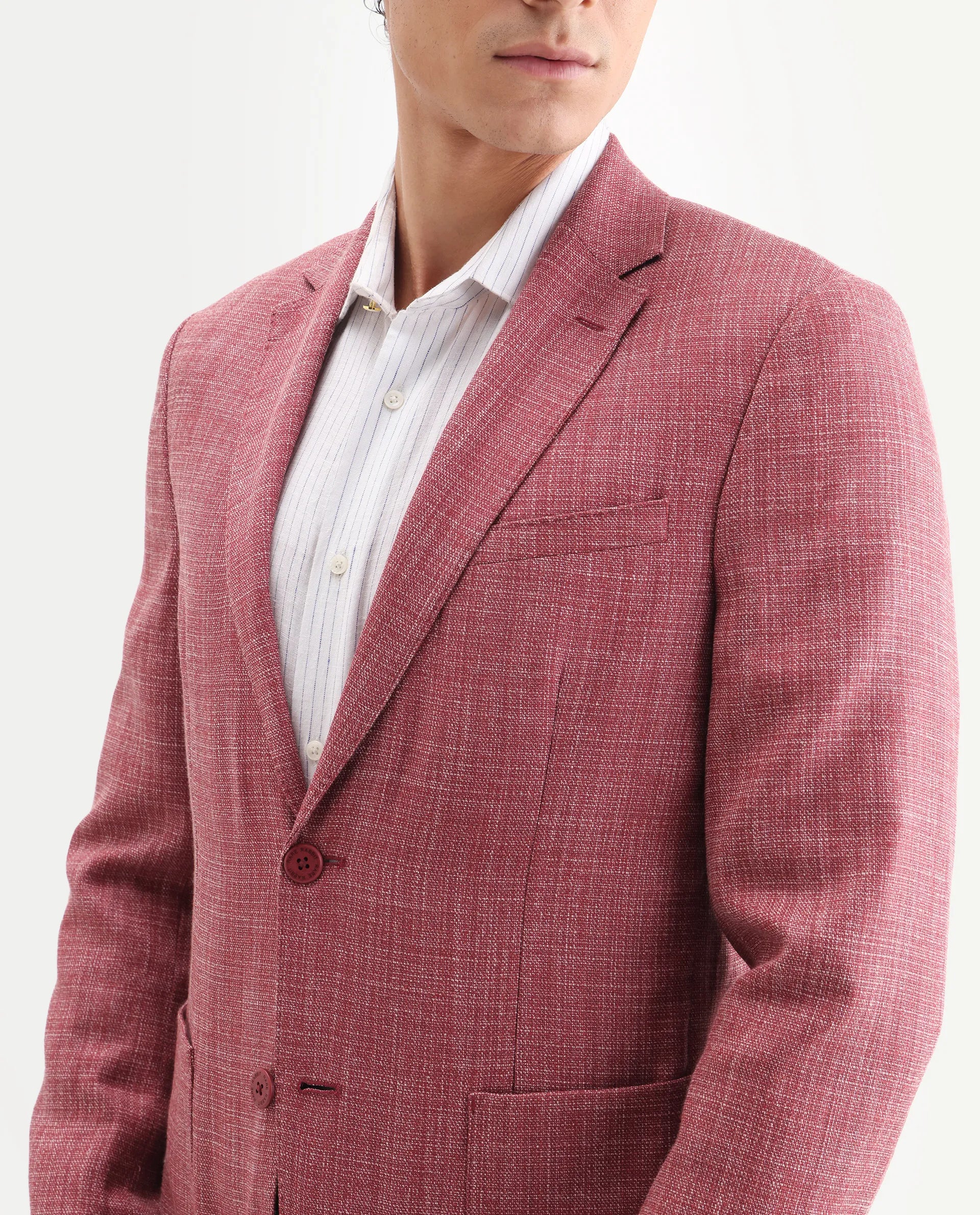 Rare Rabbit Men's Drew Red Polyester Plain Tailored Fit Full Sleeve Lapel Neck Blazer