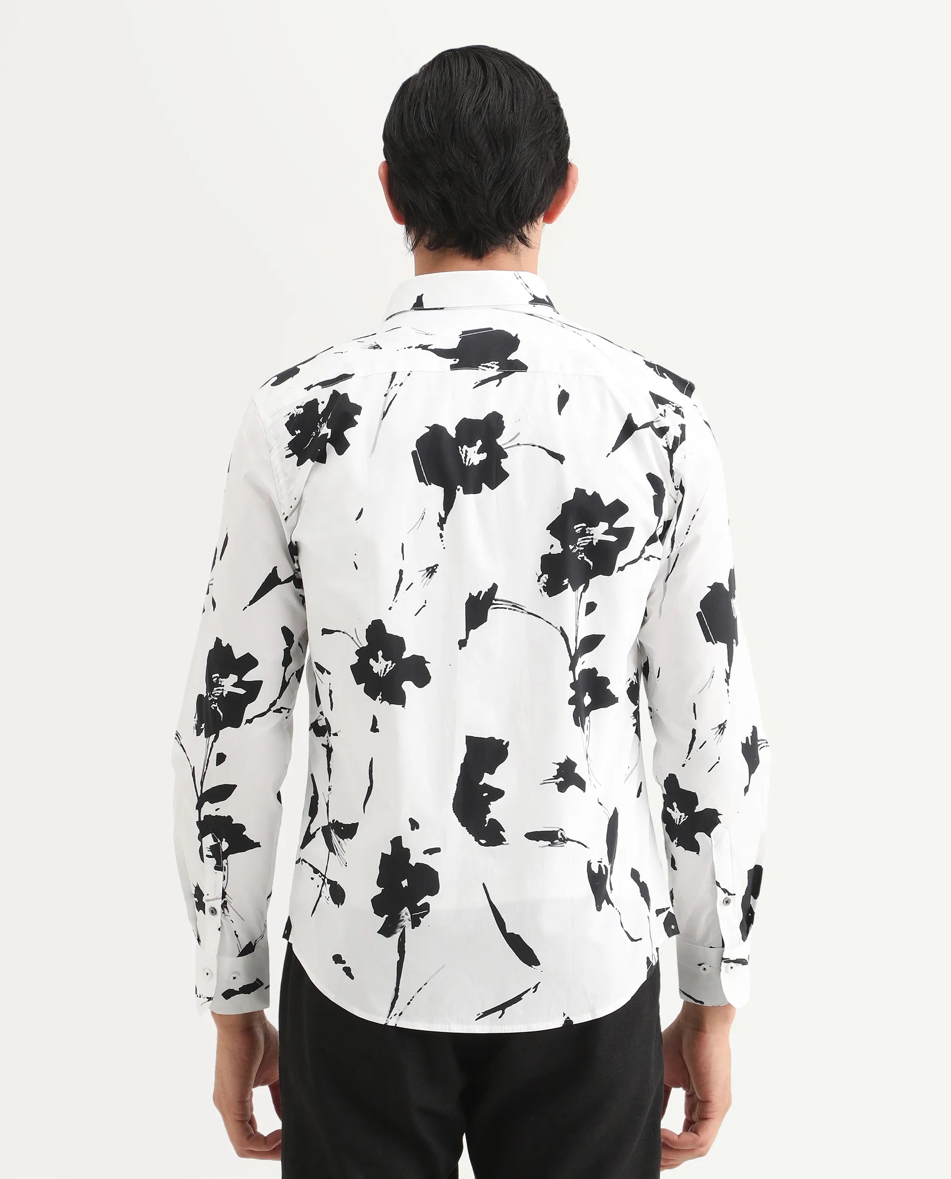 Rare Rabbit Men's Sketcherr Offwhite Cotton Floral Print Regular Fit Full Sleeve Collared Shirt