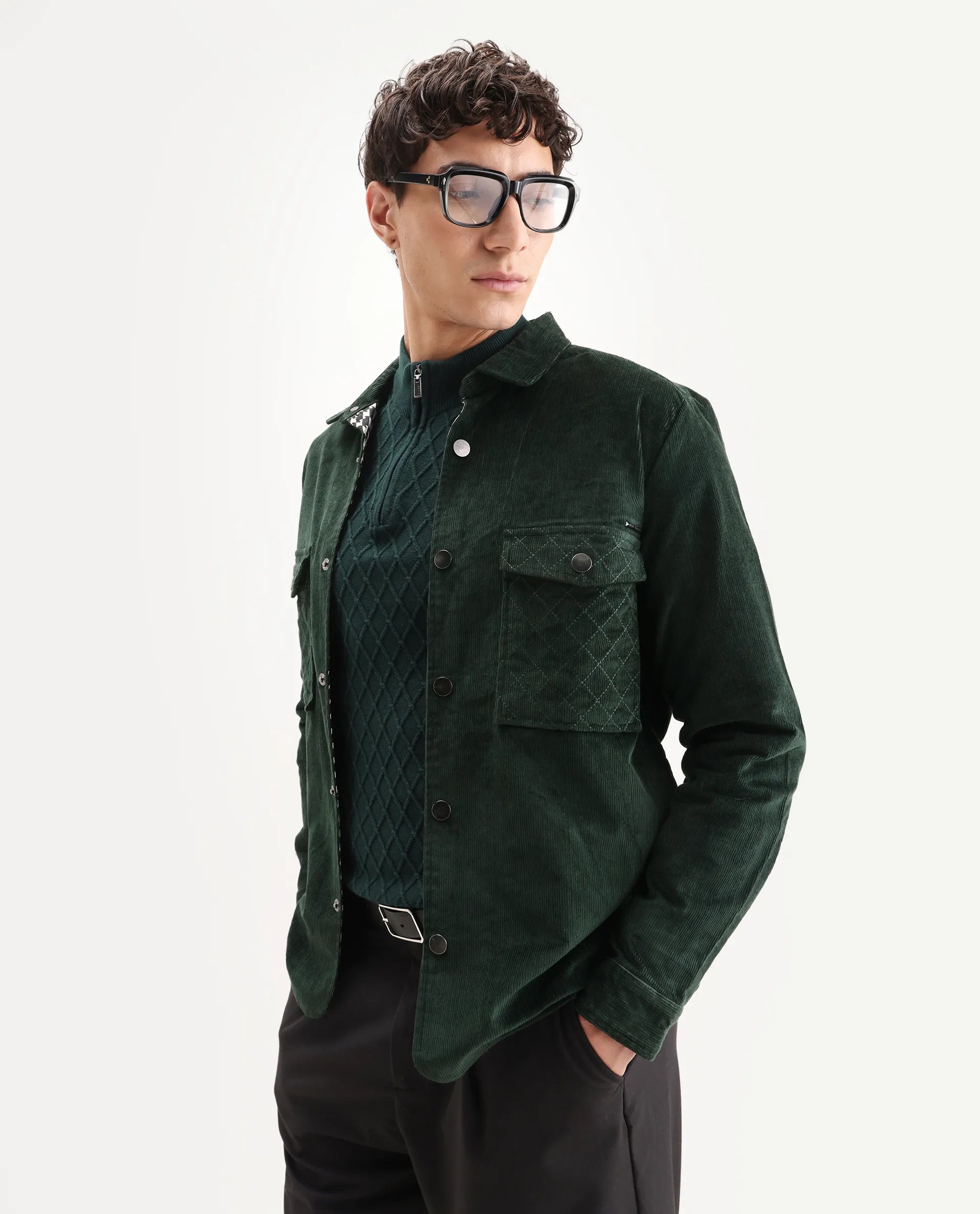 Rare Rabbit Men's Upto Dark Green Cotton Plain Regular Fit Full Sleeve Spread Collar Jacket