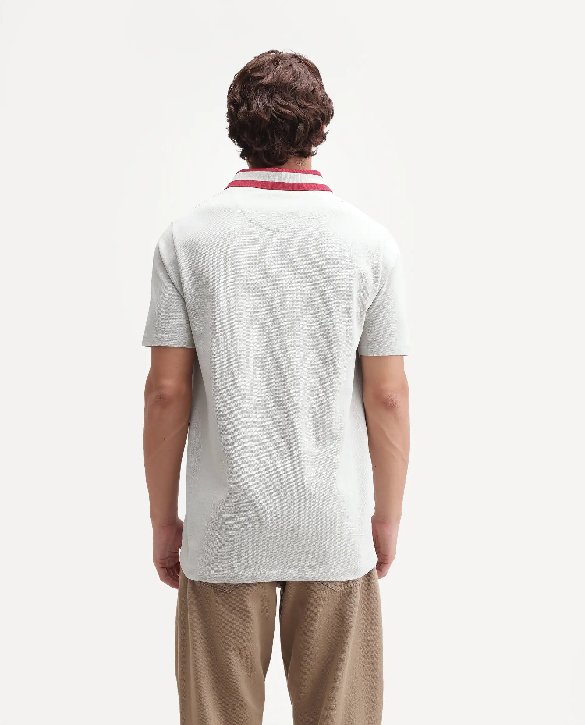 Rare Rabbit Men's Divide Light Grey Cotton Plain Regular Fit Half Sleeve Polo