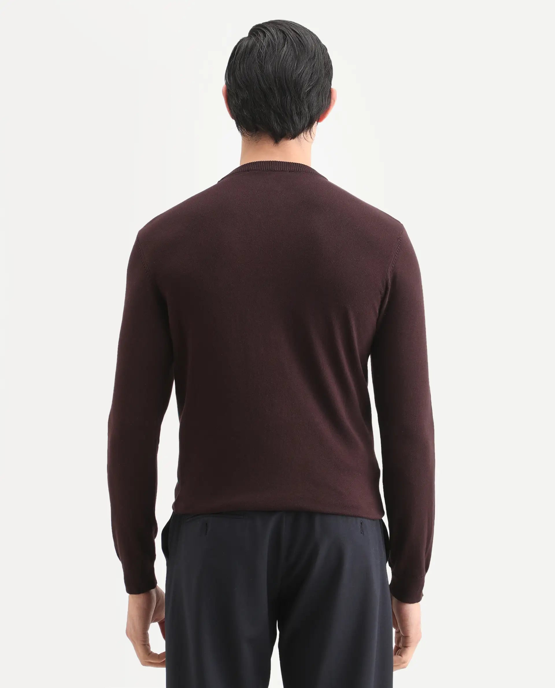 Rare Rabbit Men's Flock Maroon Viscose Polka Print Relaxed Fit Full Sleeve Crew Neck Sweater