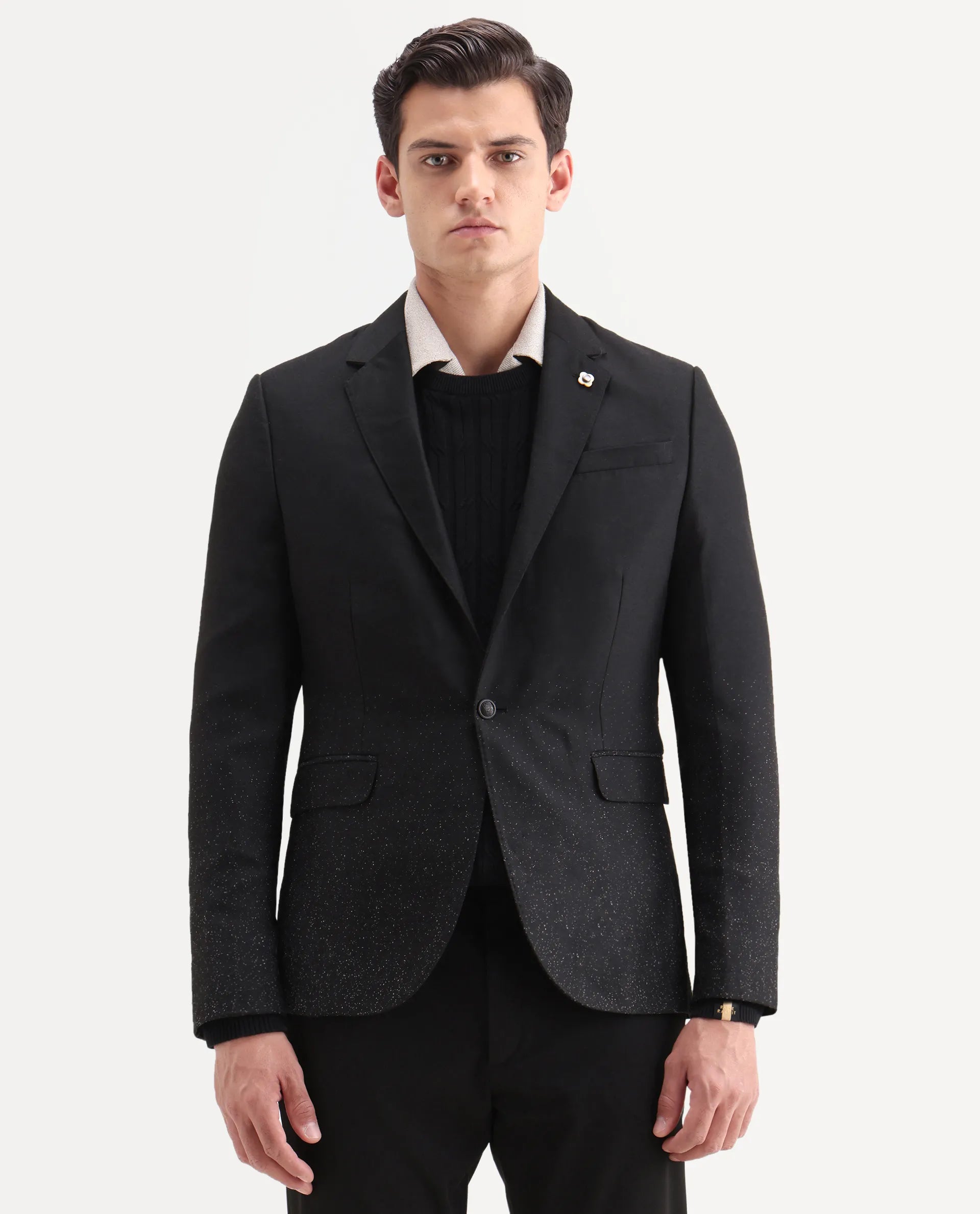 Rare Rabbit Men's Debra Black Polyester Plain Tailored Fit Full Sleeve Lapel Neck Blazer