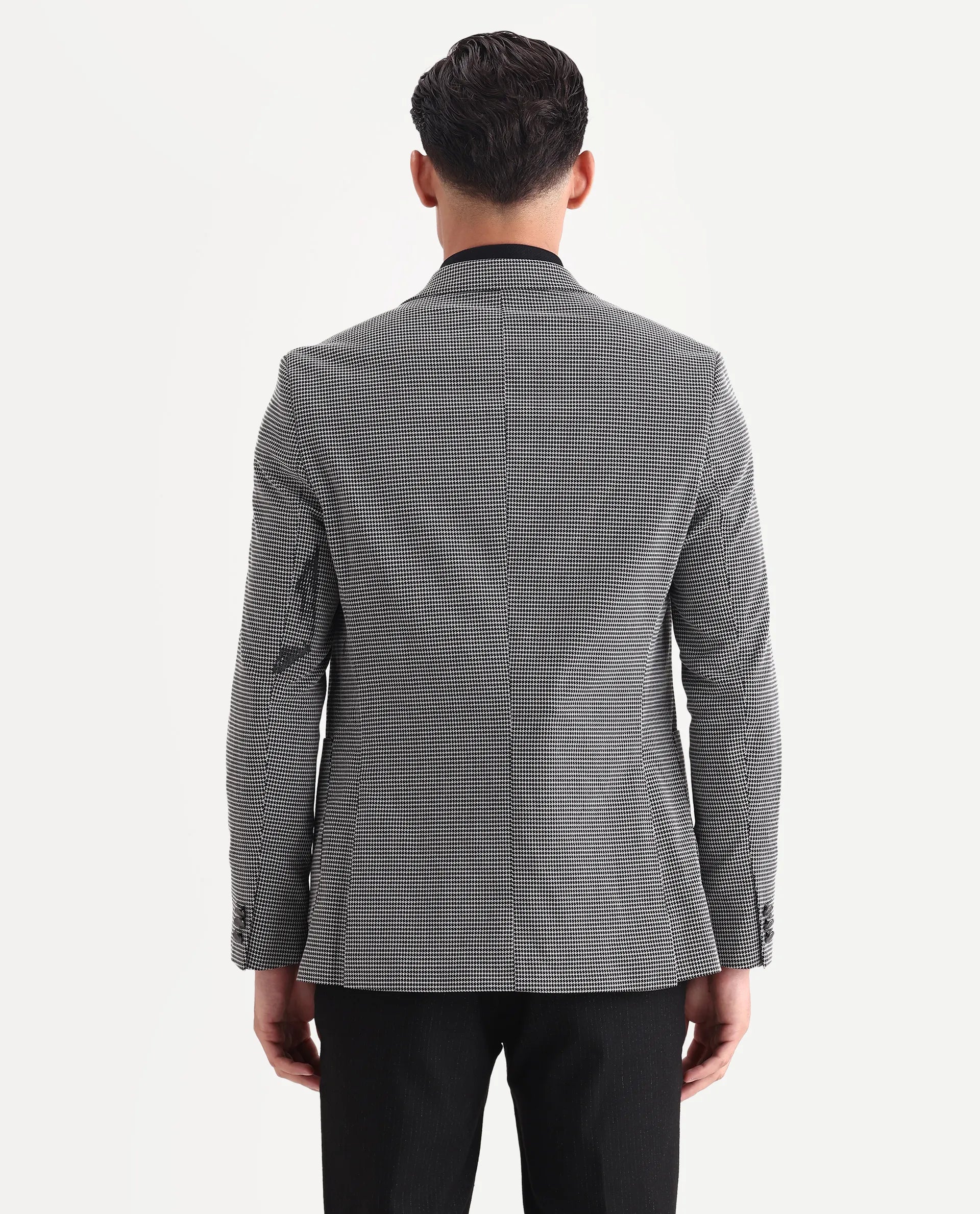 Rare Rabbit Men's Mellion Black Polyester Jacquard Tailored Fit Full Sleeve Lapel Neck Blazer