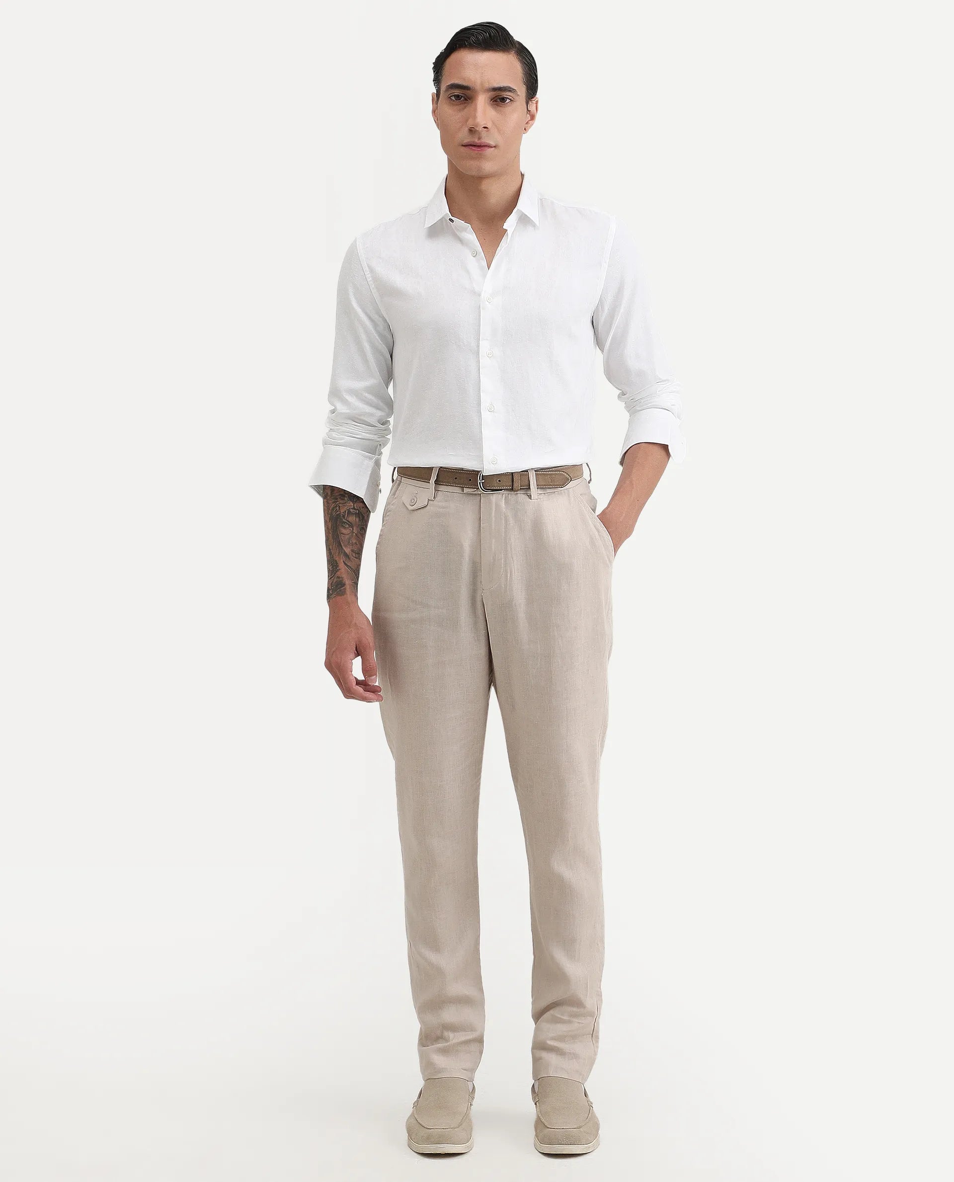 Rare Rabbit Men's Cina White Cotton Jacquard Regular Fit Full Sleeve Spread Collar Shirt