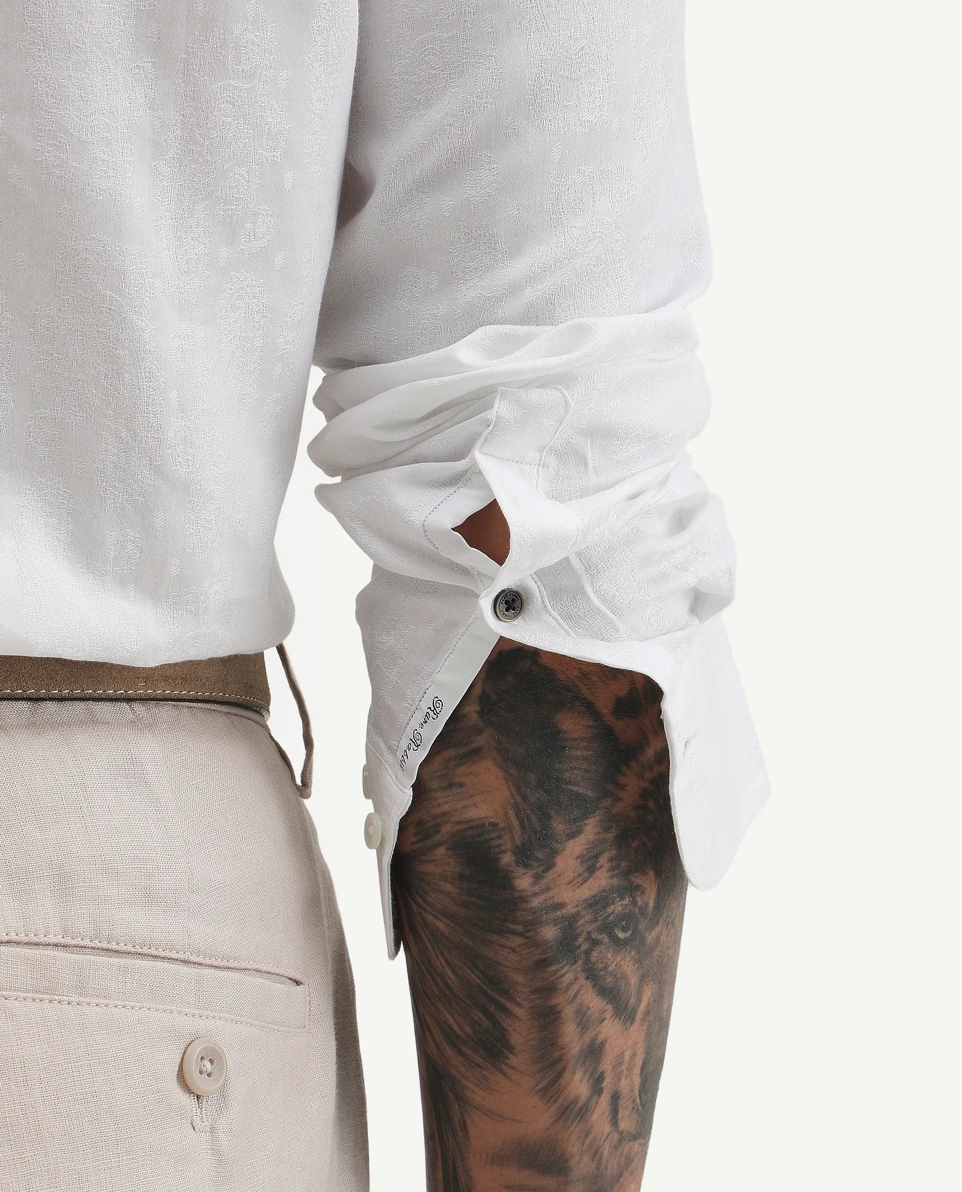 Rare Rabbit Men's Cina White Cotton Jacquard Regular Fit Full Sleeve Spread Collar Shirt