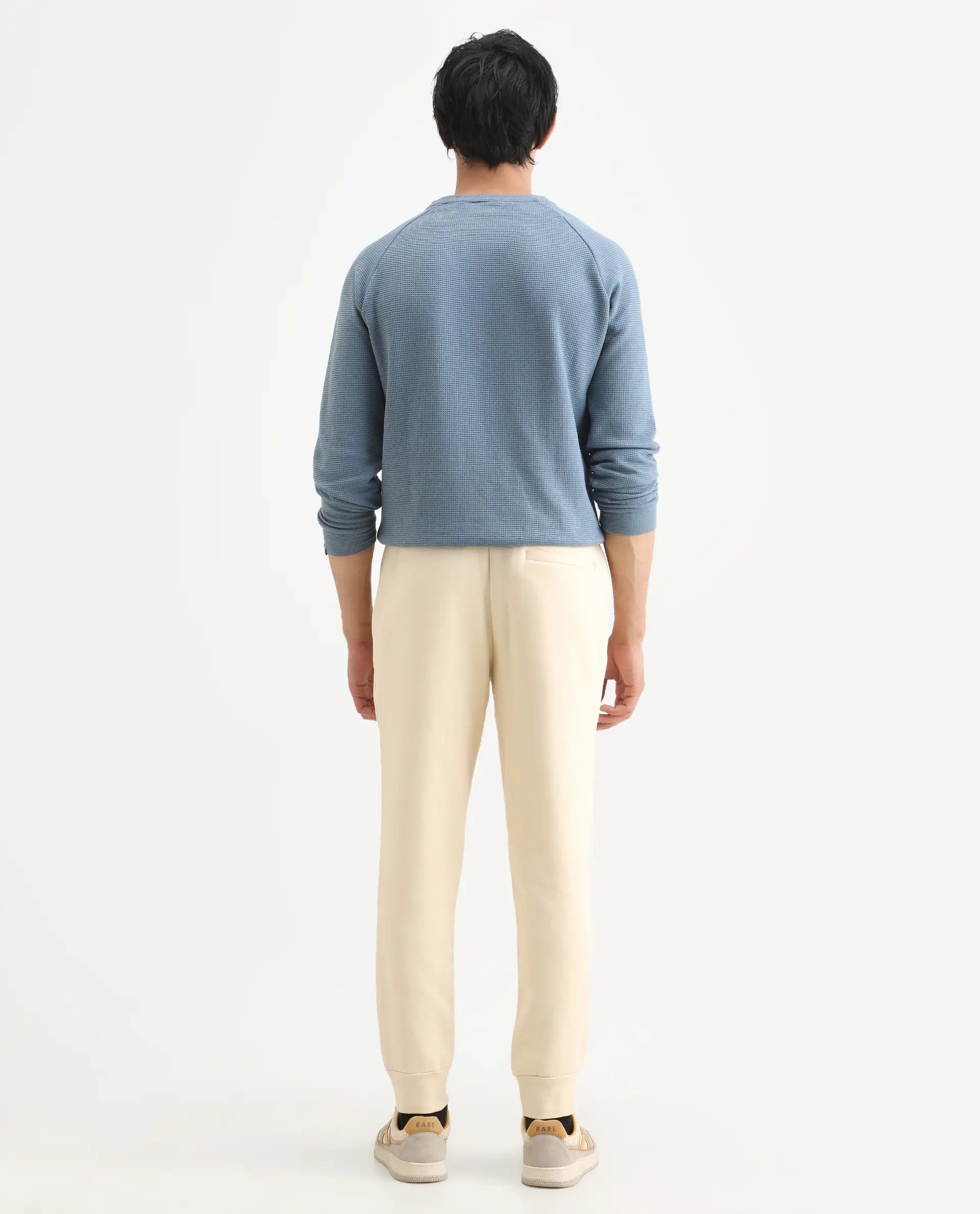 Rare Rabbit Men's Bard Light Yellow Cotton Plain Regular Fit Track Pant