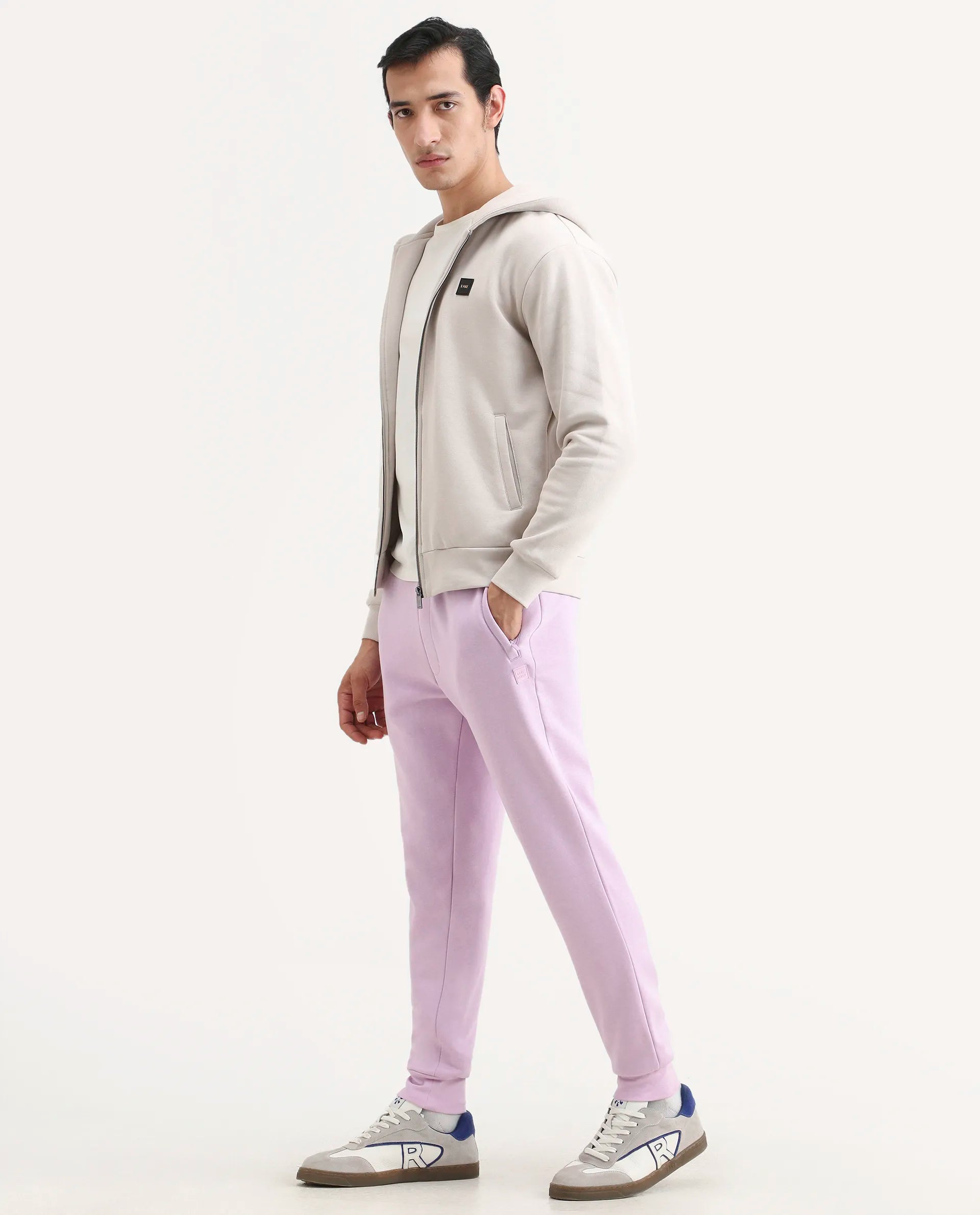 Rare Rabbit Men's Stormy Pastel Purple Cotton Plain Regular Fit Joggers