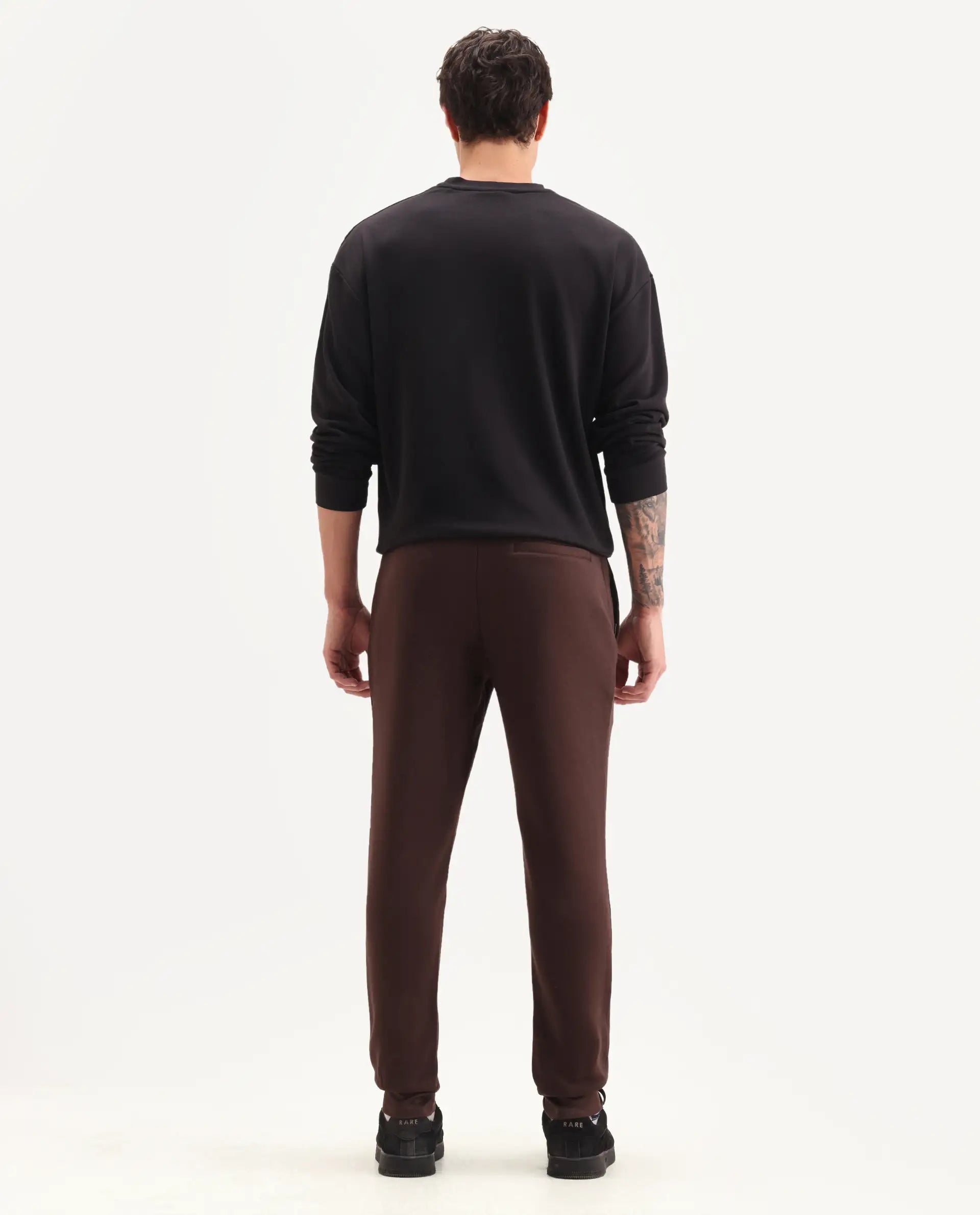 Rare Rabbit Men's Vik Brown Cotton Plain Regular Fit Joggers
