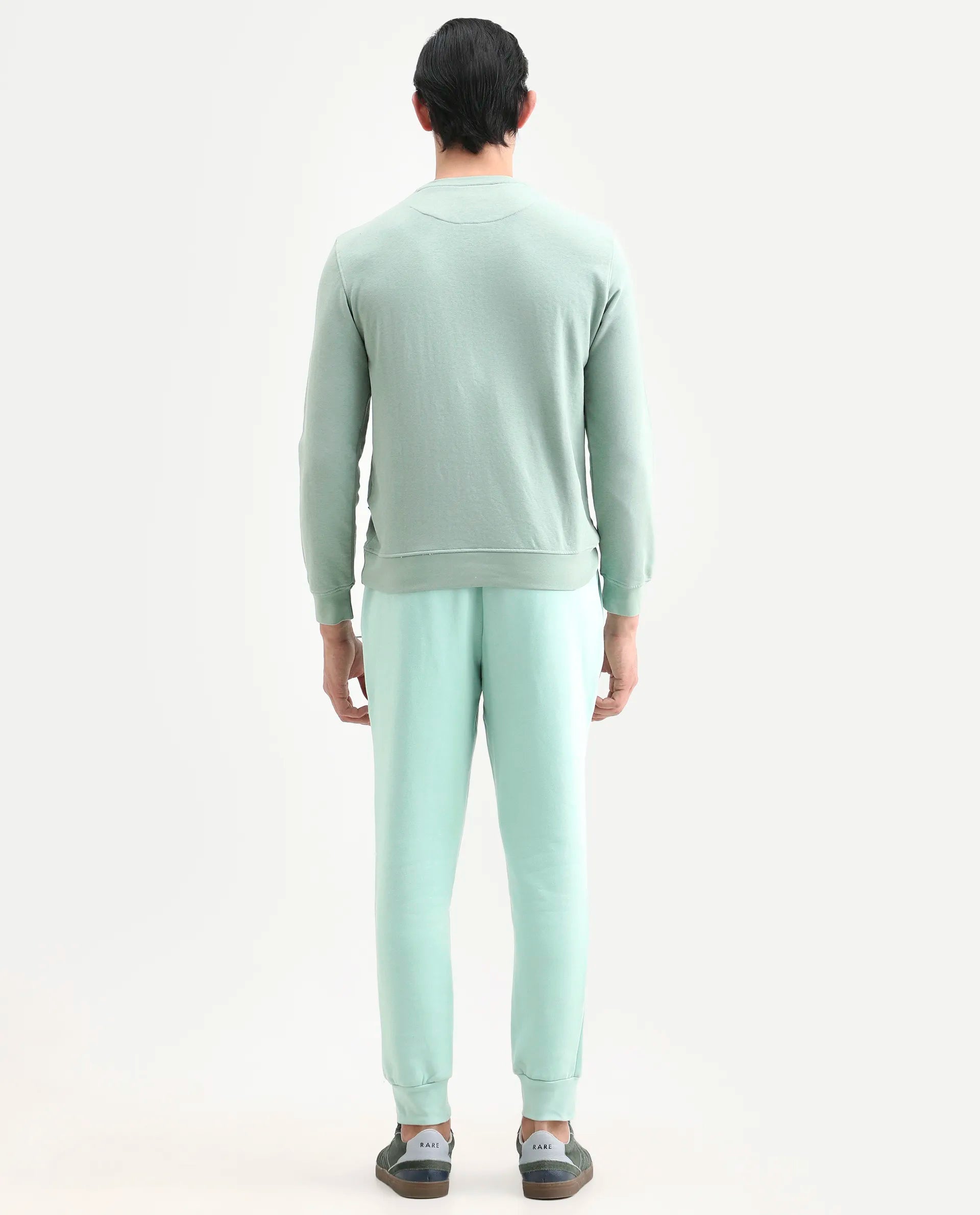 Rare Rabbit Men's Faroe Light Green Cotton Plain Regular Fit Track Pant