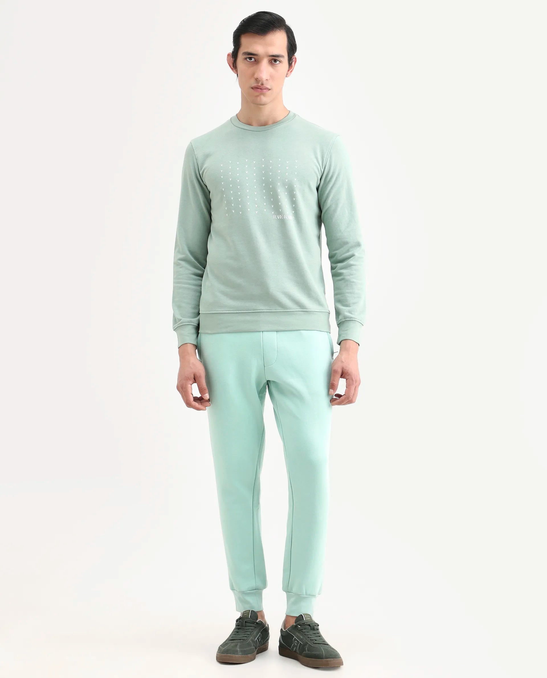 Rare Rabbit Men's Faroe Light Green Cotton Plain Regular Fit Track Pant