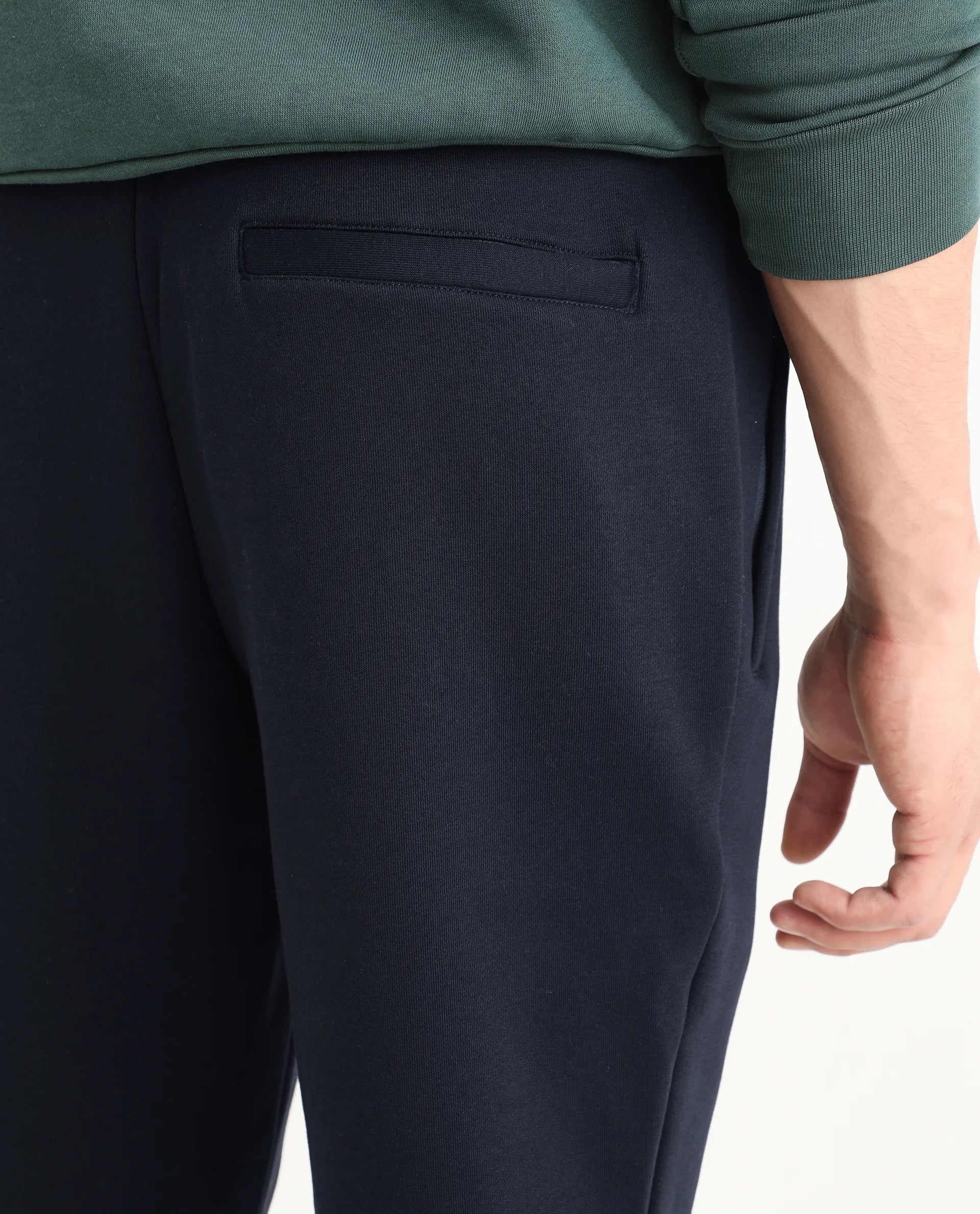 Rare Rabbit Men's Soho Navy Cotton Plain Regular Fit Joggers