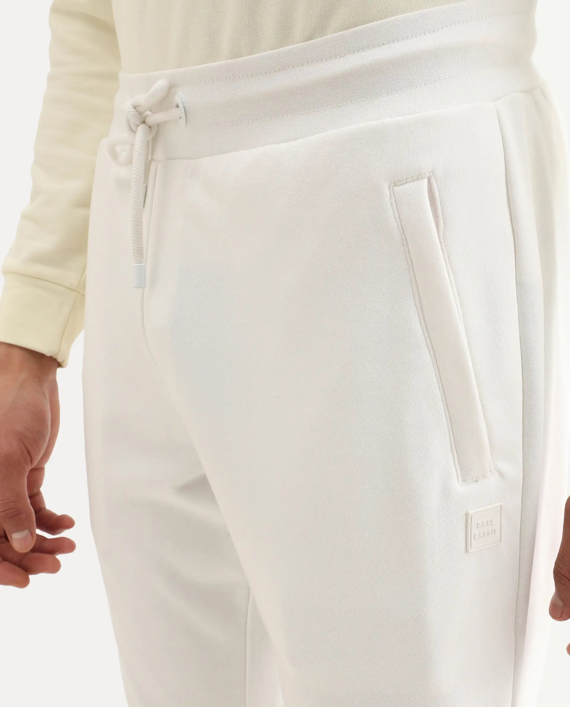 Rare Rabbit Men's Toyo Off White Cotton Plain Regular Fit Joggers