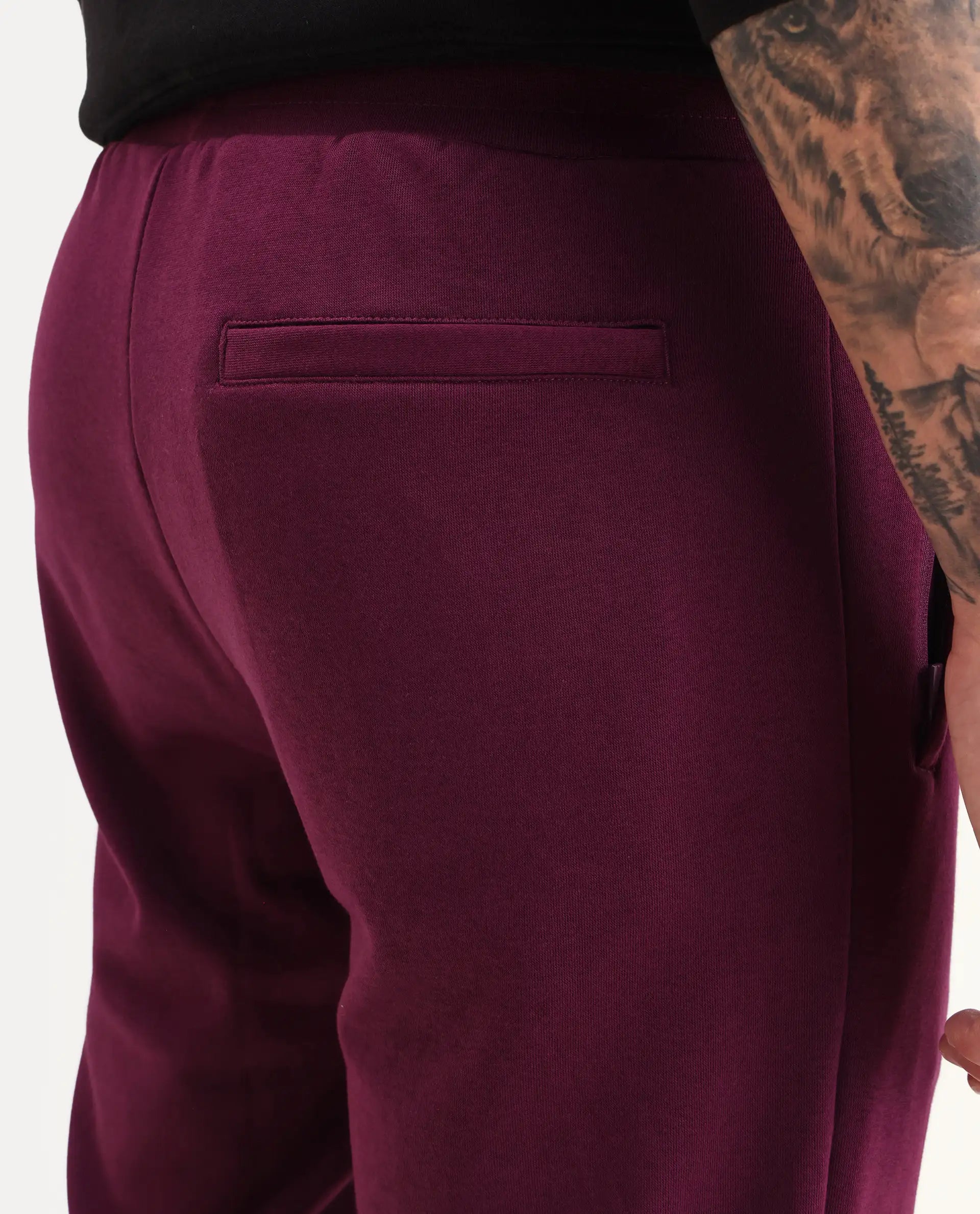 Rare Rabbit Men's Matsu Maroon Cotton Plain Regular Fit Joggers