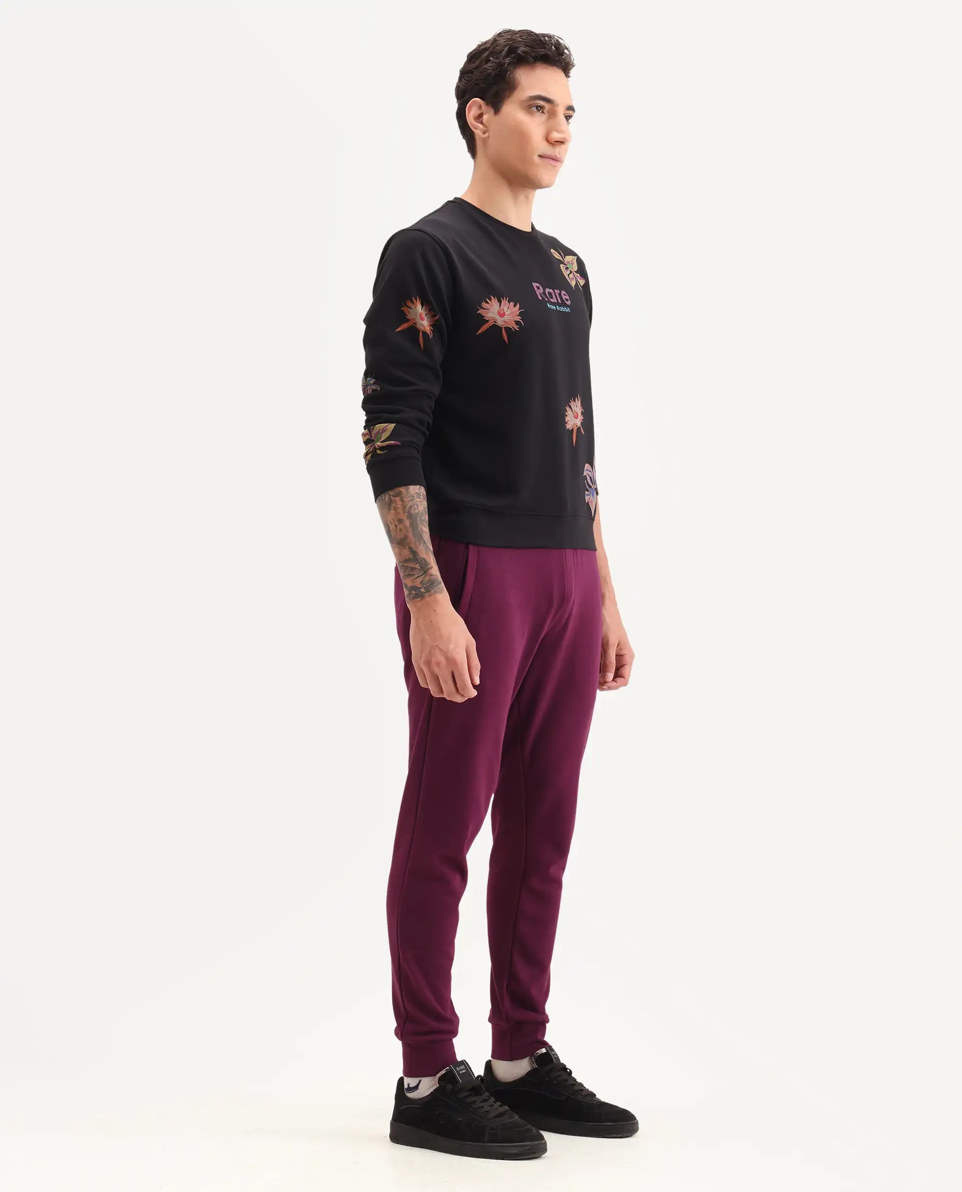 Rare Rabbit Men's Matsu Maroon Cotton Plain Regular Fit Joggers