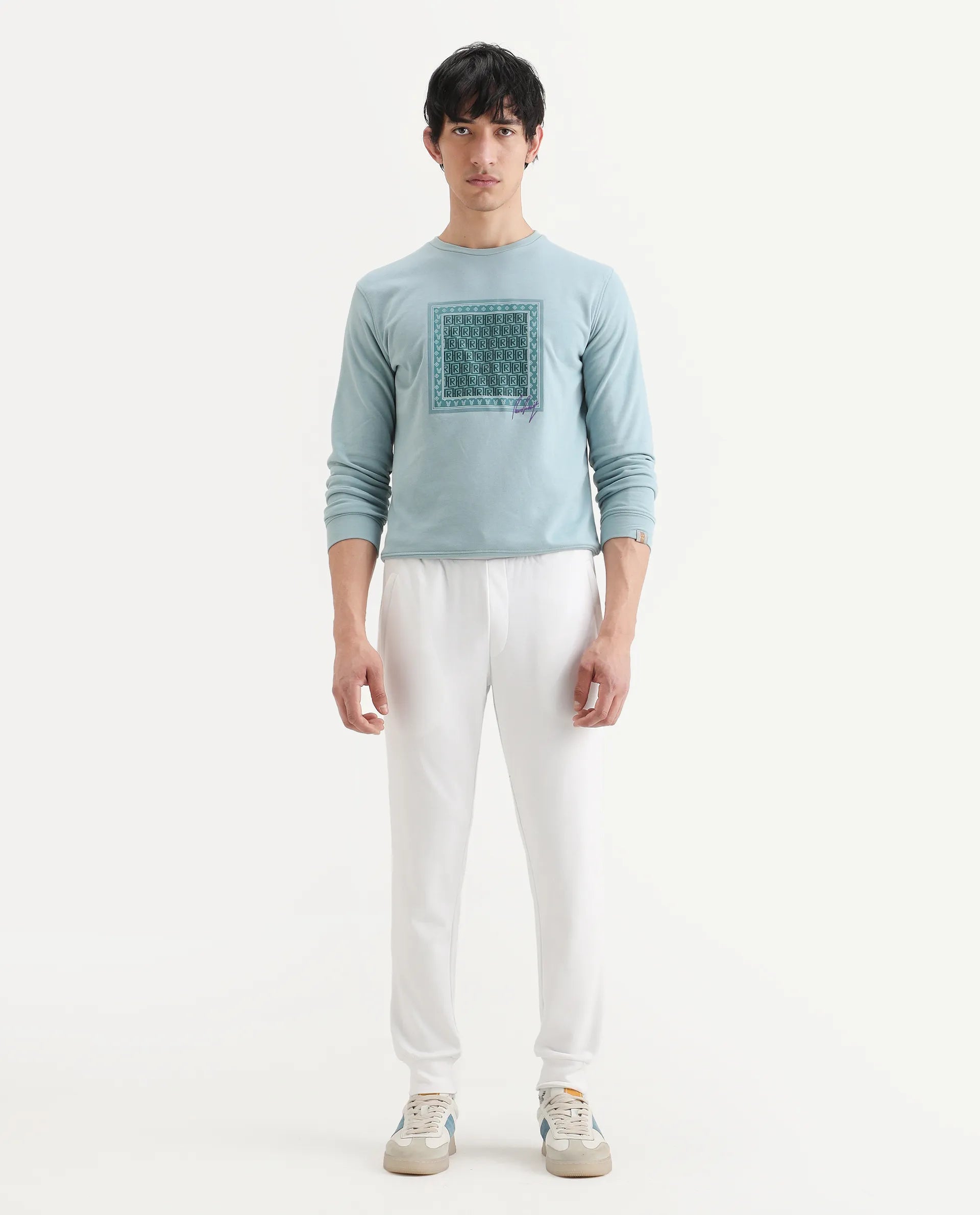 Rare Rabbit Men's Wimble White Cotton Plain Regular Fit Joggers