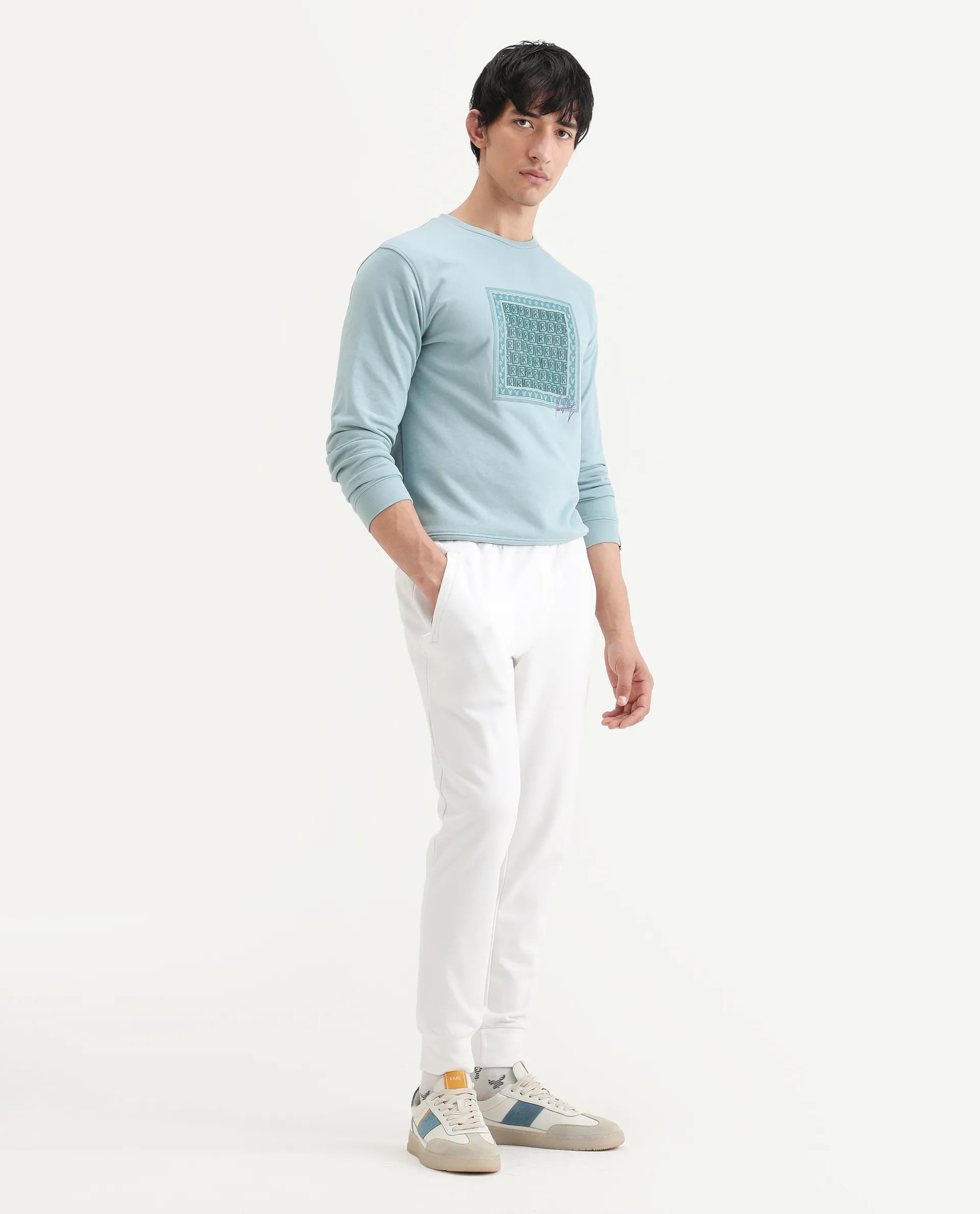 Rare Rabbit Men's Wimble White Cotton Plain Regular Fit Joggers